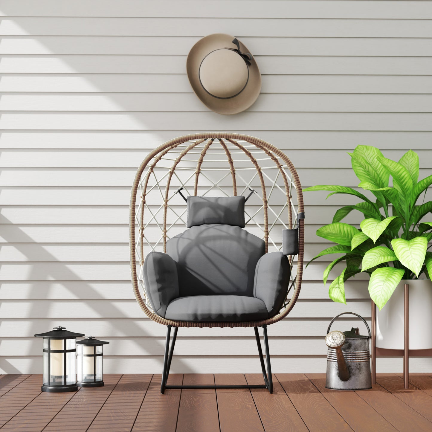 Outsunny Rattan Egg Chair: Indoor/Outdoor Wicker Chair with Cushion & Headrest, Metal Frame, Brown