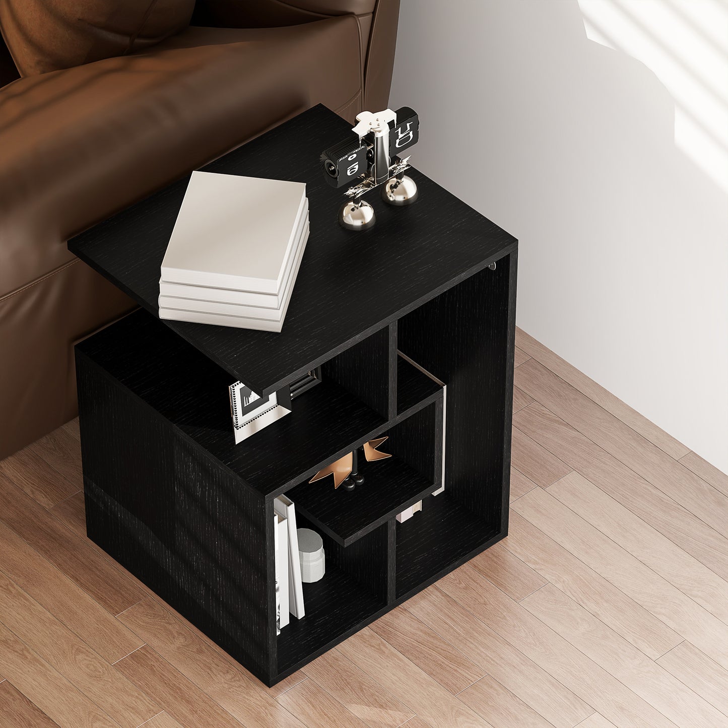 HOMCOM Side Table, 3 Tier End Table with Open Storage Shelves for Living Room, Bedroom, Black
