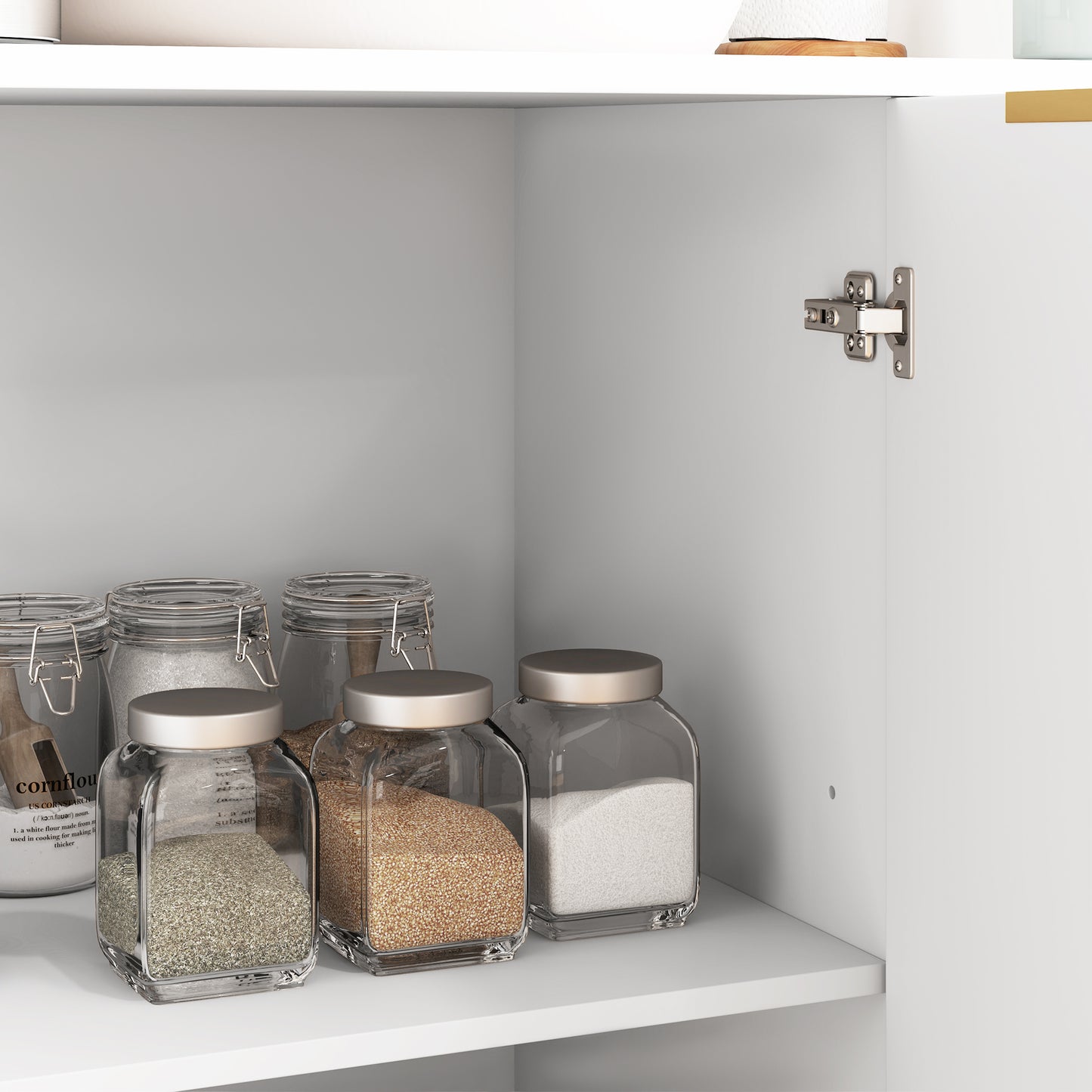 HOMCOM Sideboard Buffet Cabinet, Modern Kitchen Storage with Adjustable Shelves, Metal Legs, White