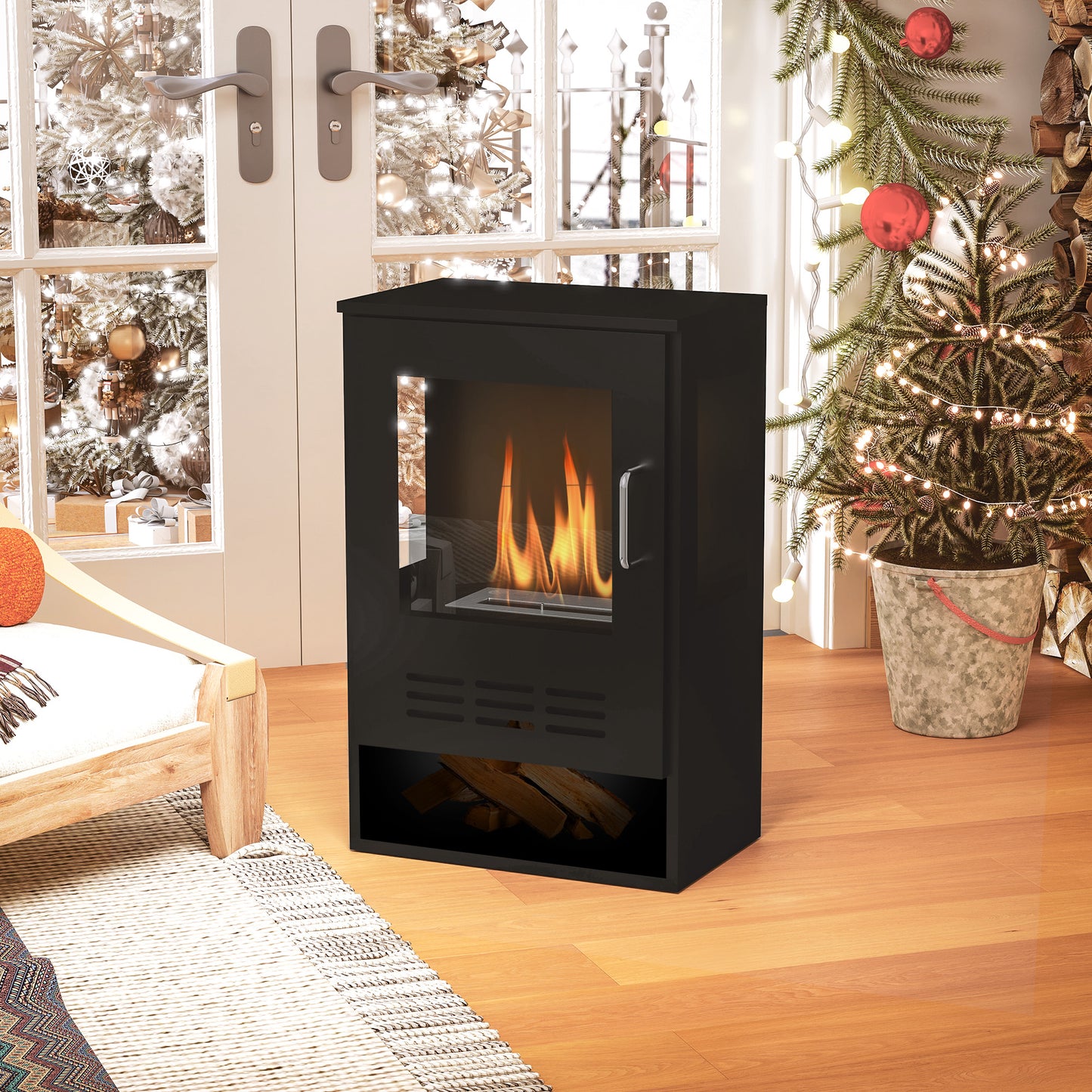 HOMCOM Ethanol Fireplace Stove, Bioethanol Burner, 0.9L Volume, 3.3 Hours Burn, Black
