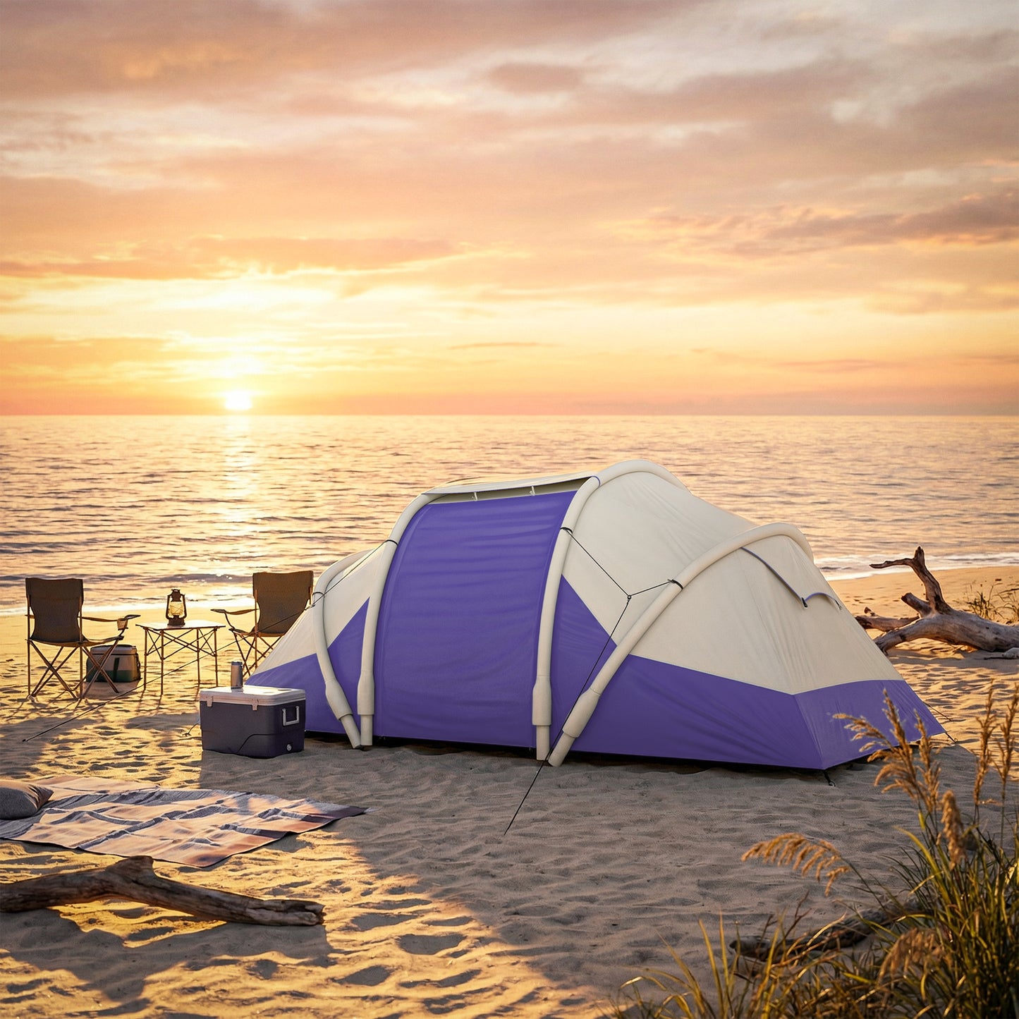 Outsunny Inflatable Tent 2 Bedroom 3000mm Waterproof Windproof Air Tent Carry Bag for 4 Person