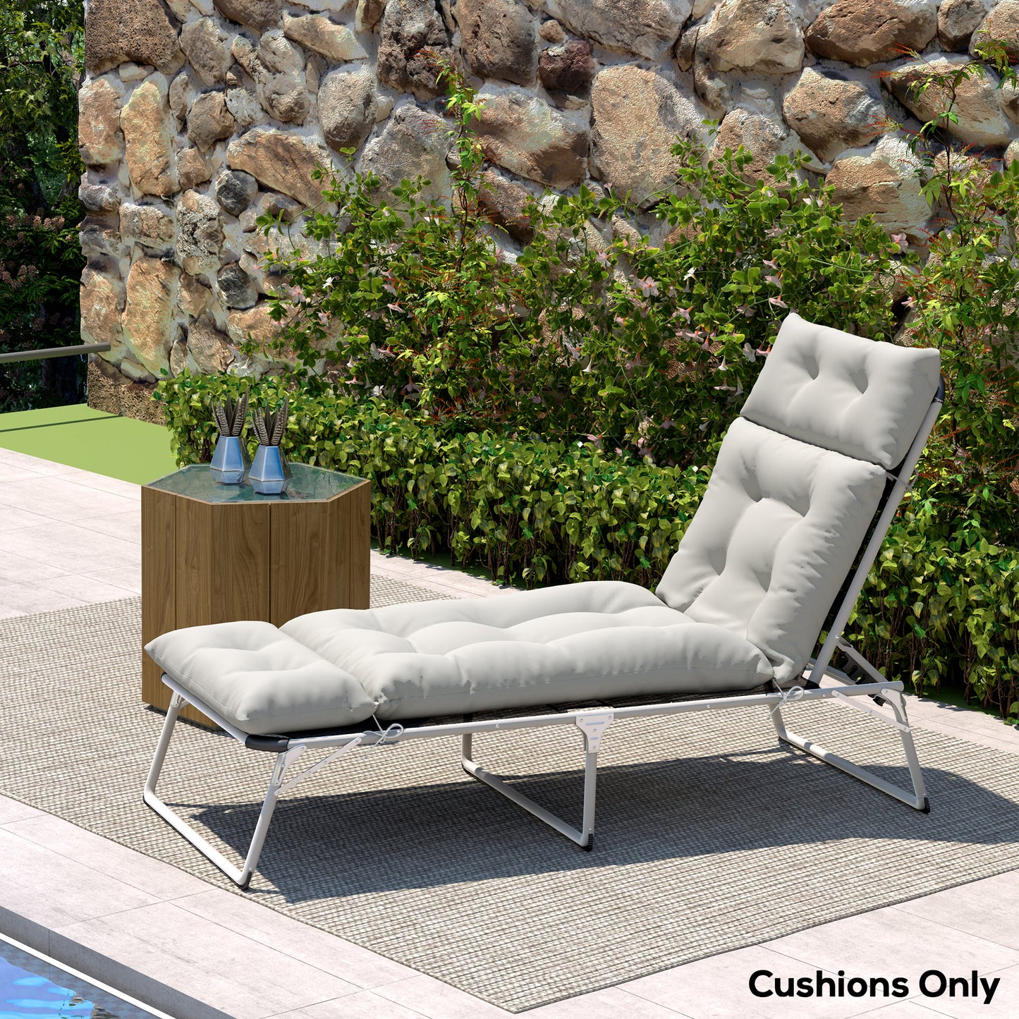 Outsunny Sun Lounger Cushion, 190x56x10cm, UPF20+ Fabric, Replacement with 6 Ties, Light Grey