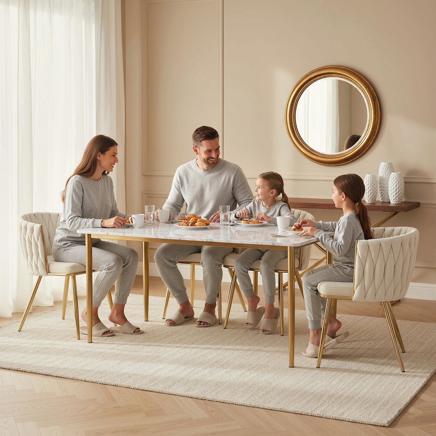 HOMCOM Velvet Dining Chairs Set of 2, Upholstered Cream