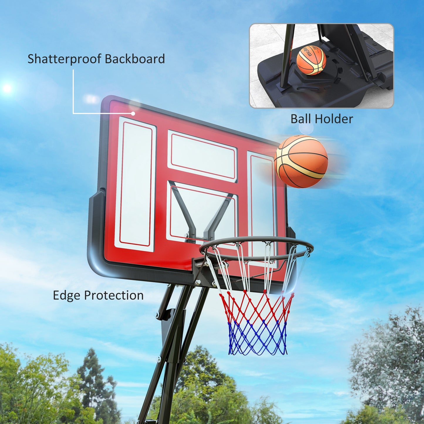 SPORTNOW Basketball Hoop Outdoor, Height Adjustable Basketball Hoop and Stand with Rebound System