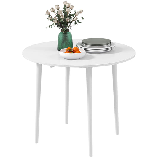 HOMCOM Round Drop Leaf Dining Table for 4 - White