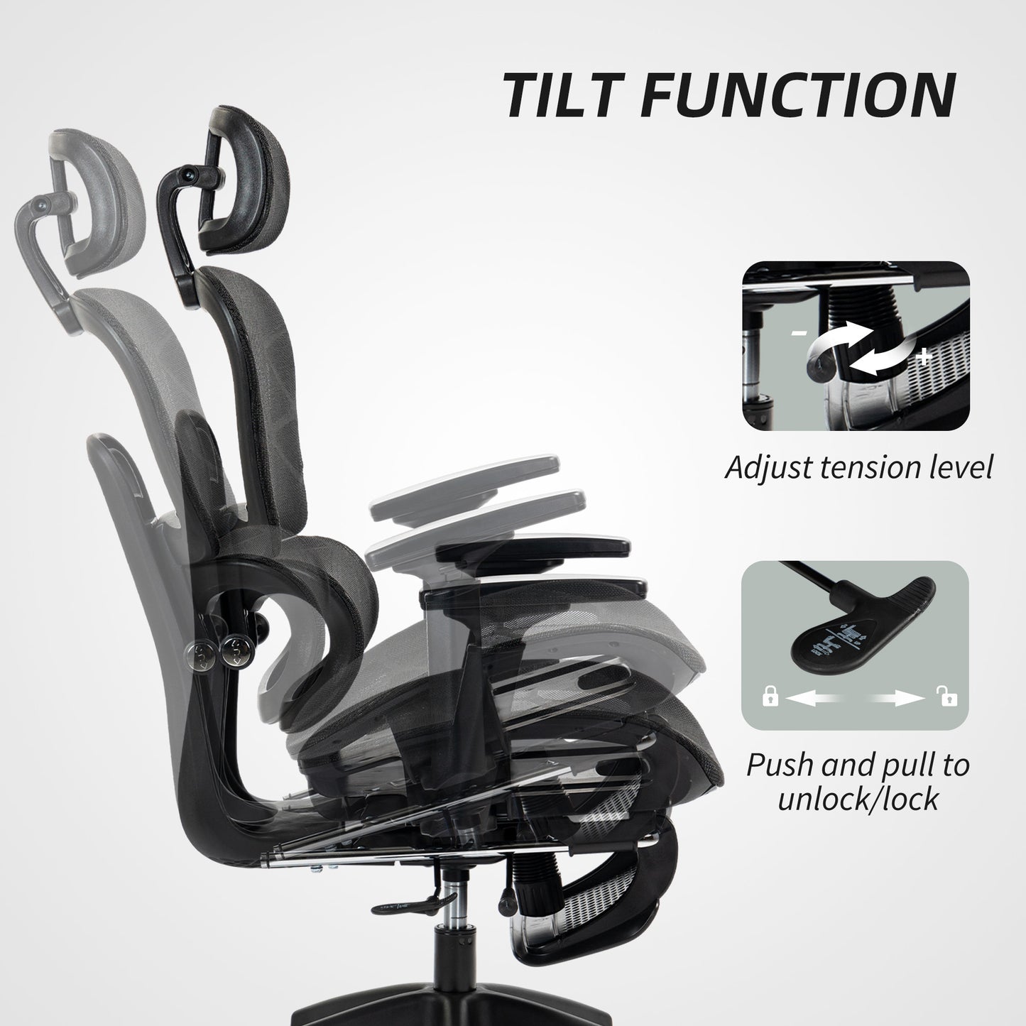 HOMCOM Executive Office Chair with Reclining Function, Headrest, Footrest Black