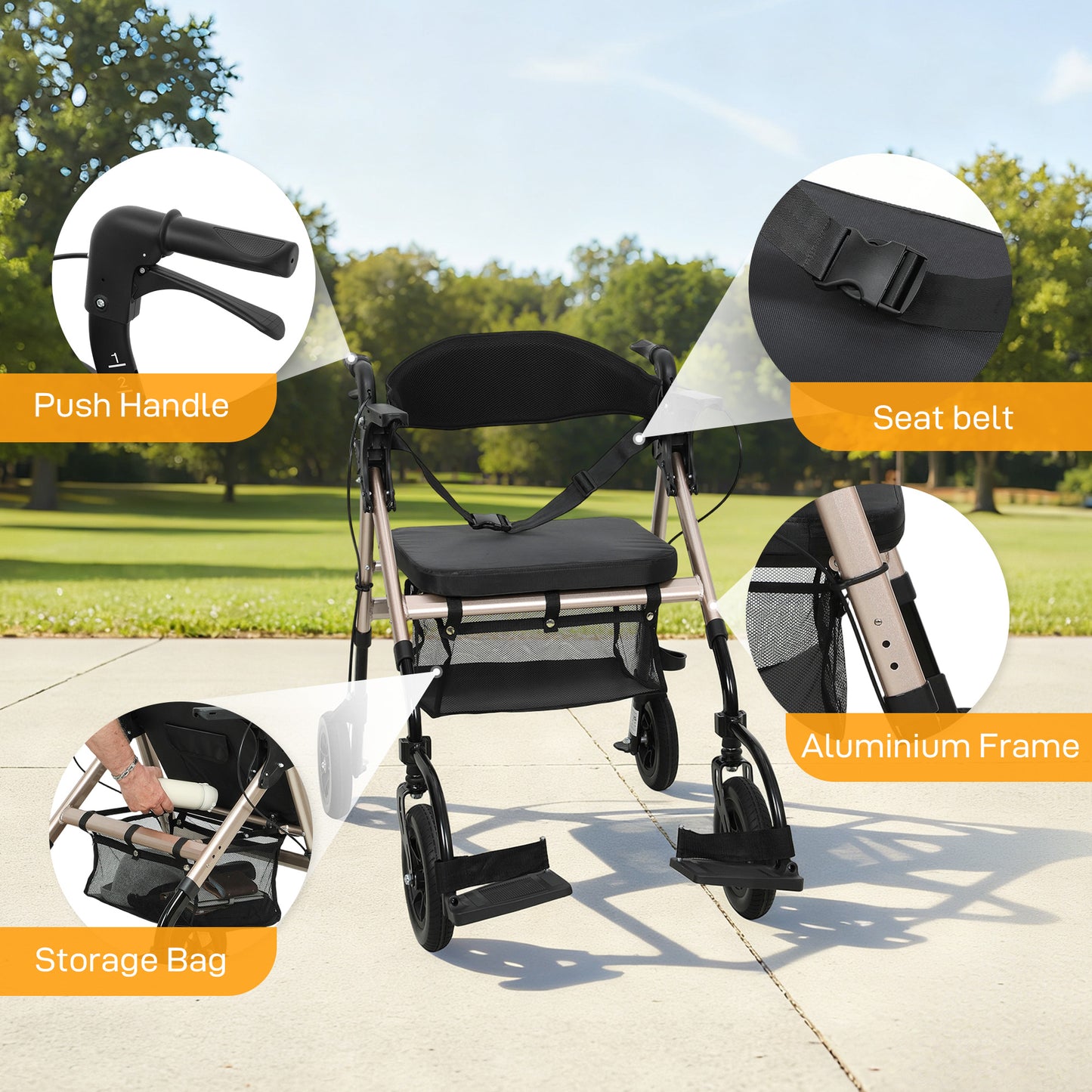 HOMCOM Rollator Walker Wheelchair, with Seat - Black