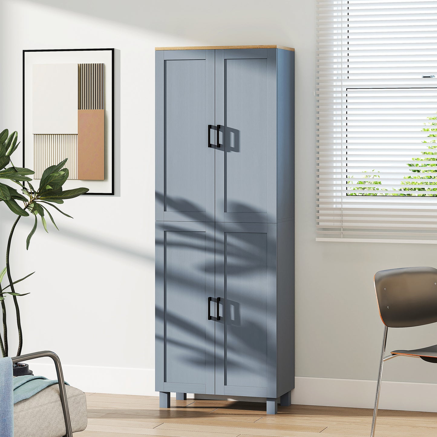 HOMCOM Kitchen Cupboard, 4-Door Storage Cabinet with Adjustable Shelves, Modern Pantry for Dining Room, 170cm, Grey Wood Effect