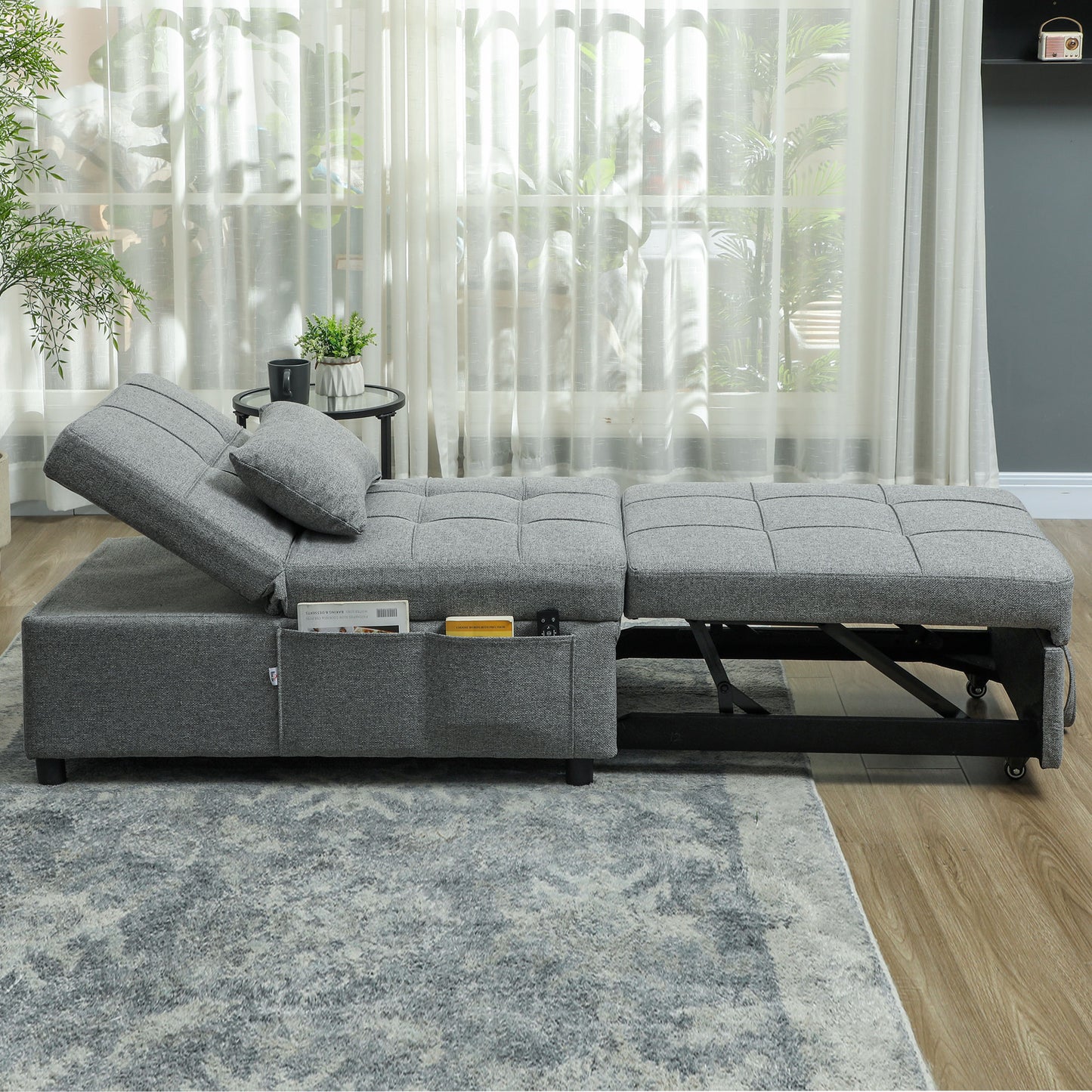 HOMCOM Four-In-One Single Sleeper Chair - Light Grey