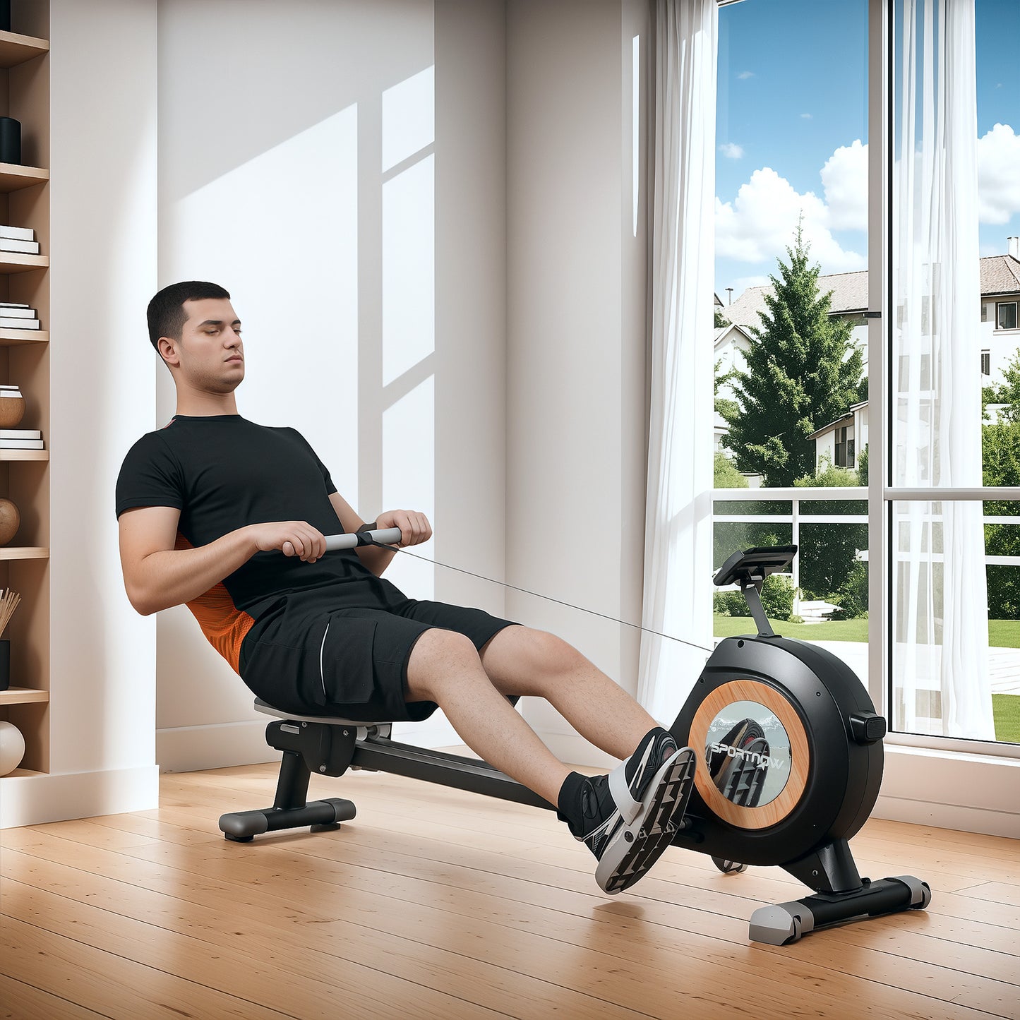 SPORTNOW Rowing Machine, 16-Level Magnetic Rower, LCD Monitor & Phone Holder, Vertical Storage, Black