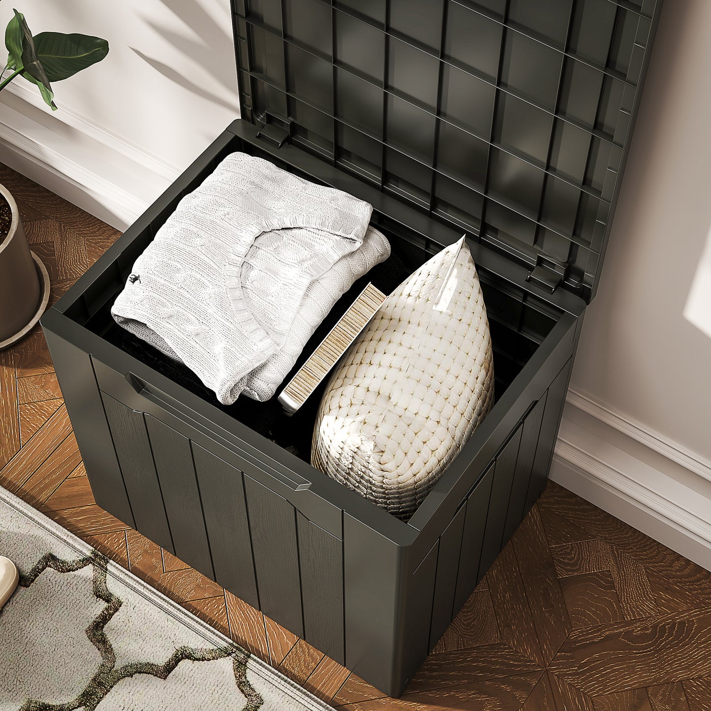 HOMCOM 107 L Plastic Storage Chest with Lid - Charcoal Grey
