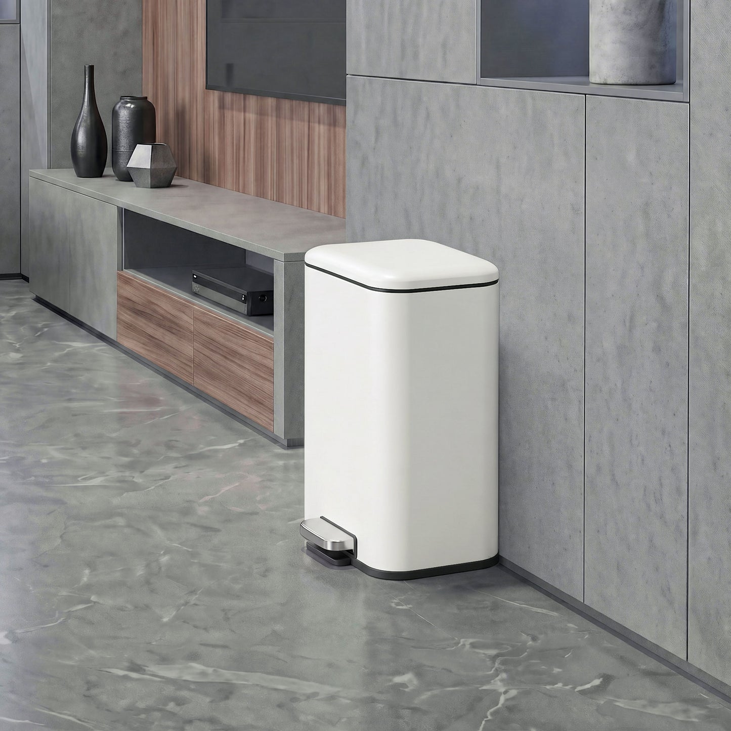 HOMCOM 20 L Kitchen Pedal Bin, Metal Rubbish Bin with Removable Inner Bucket, Soft-Close & Stay-Open Lid, Cream White
