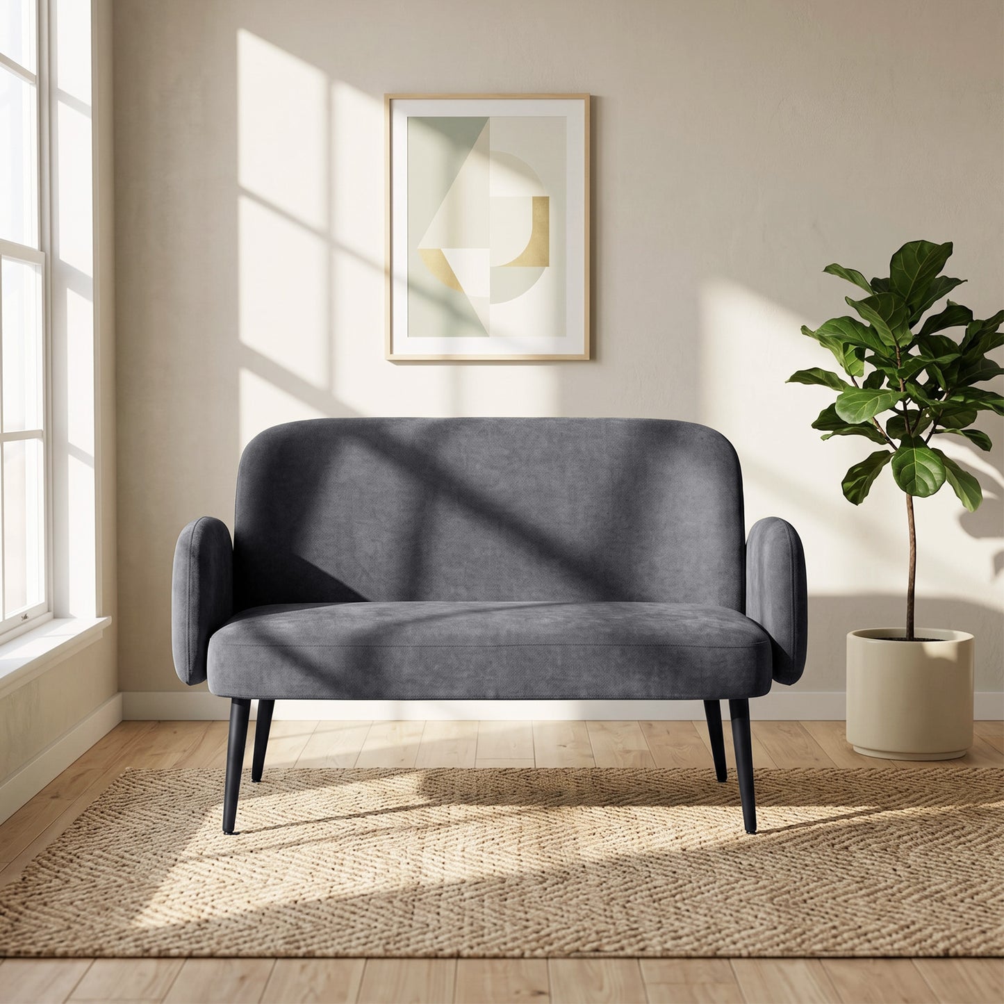 HOMCOM 132cm 2 Seater Sofa, Velvet Comfy Small Sofa Couch with Wide Seat, Thick Padding, Tapered Metal Legs, Dark Grey