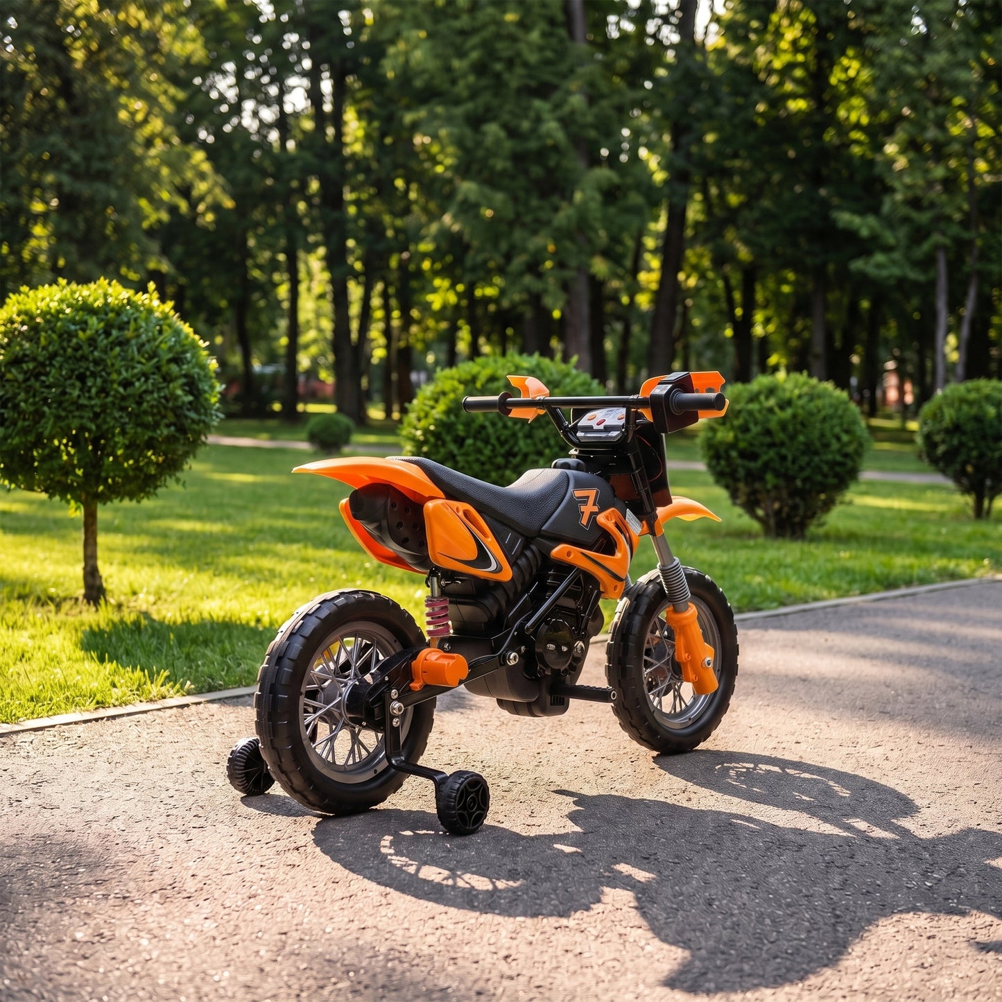AIYAPLAY 12V Kids Electric Motorbike, Ride on Motorcycle with Dual Motors, Training Wheels, Rear Suspension for 3-6 Years, Orange