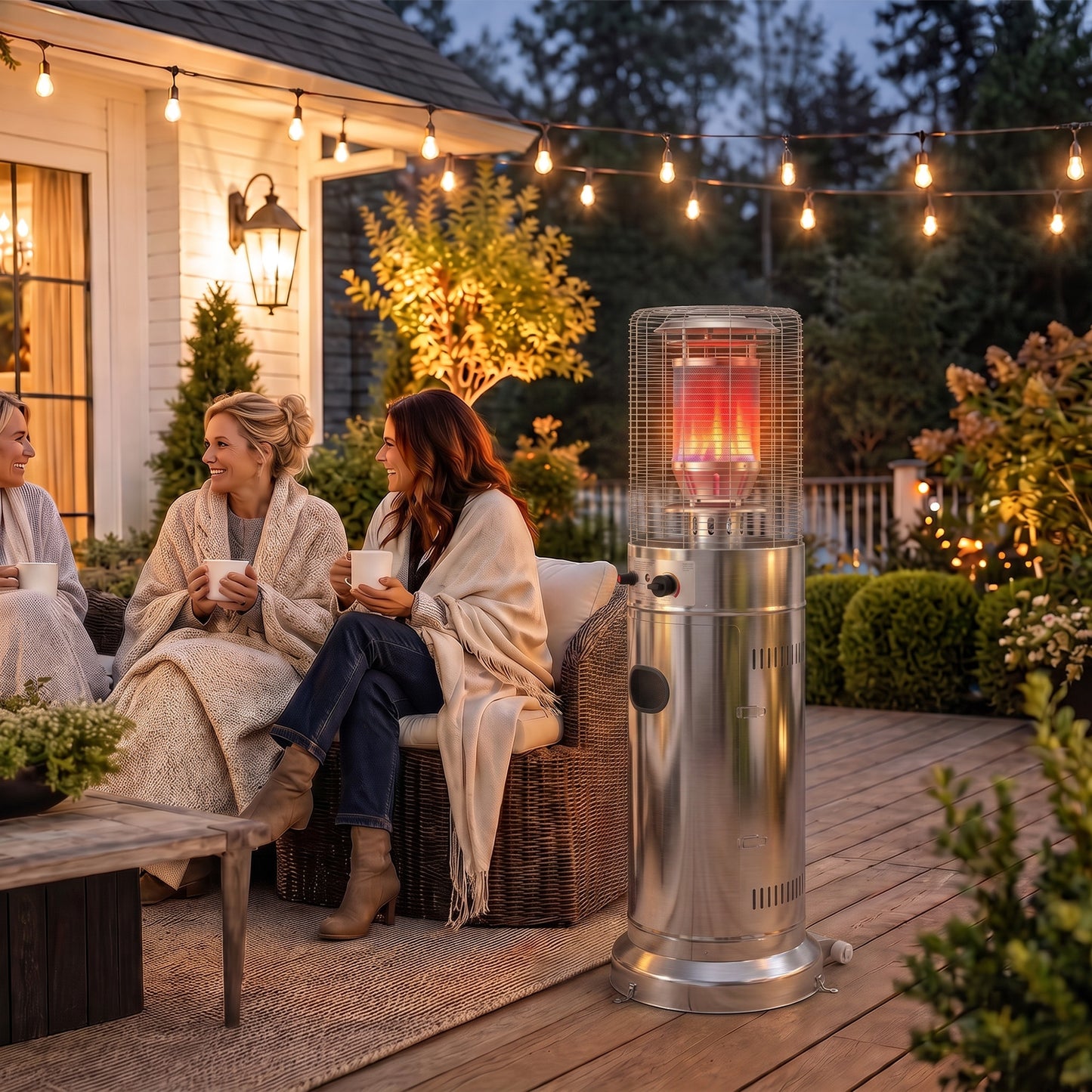 Outsunny Gas Patio Heater, 13 kW Stainless Steel Portable Propane Outdoor Heater with Pulse Ignition, Tip-over Protection, Silver