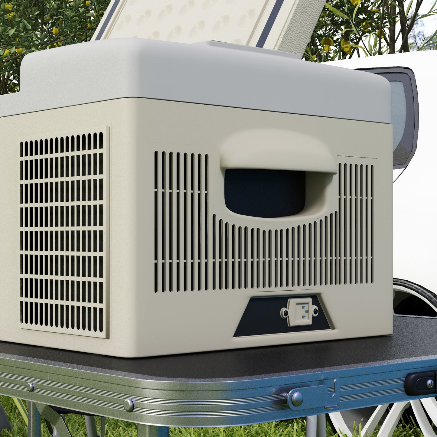 Outsunny 16L Car Fridge Freezer, Portable Car Refrigerator with 12V/24V DC and 100-240V AC, Khaki