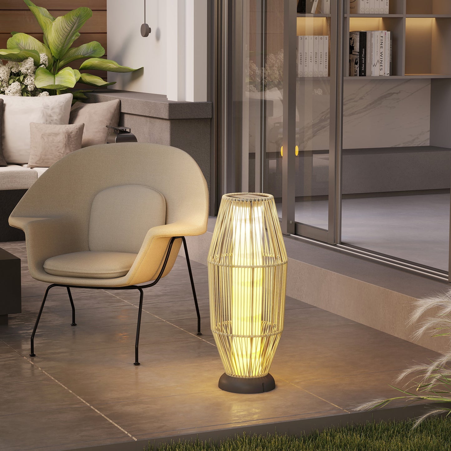 Outsunny Garden Rattan Lamp, 72cm Tall Solar Floor Light with Auto On/Off LED, IP44 for Outdoor, Porch, Pathway, Terrace, Grey