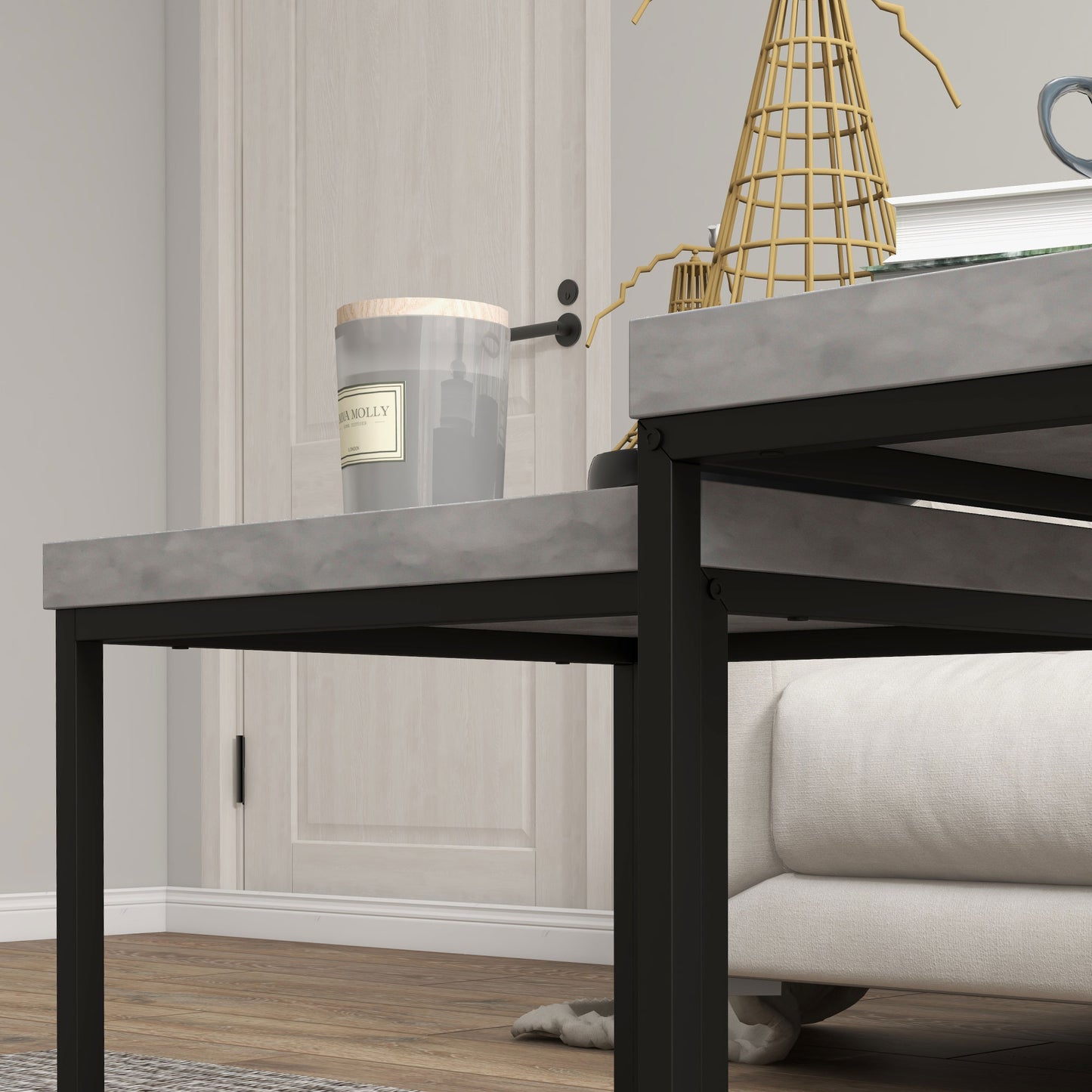 HOMCOM Coffee Table Set of 2, Nest of Tables with 3.5cm Thick Tabletop, Grey