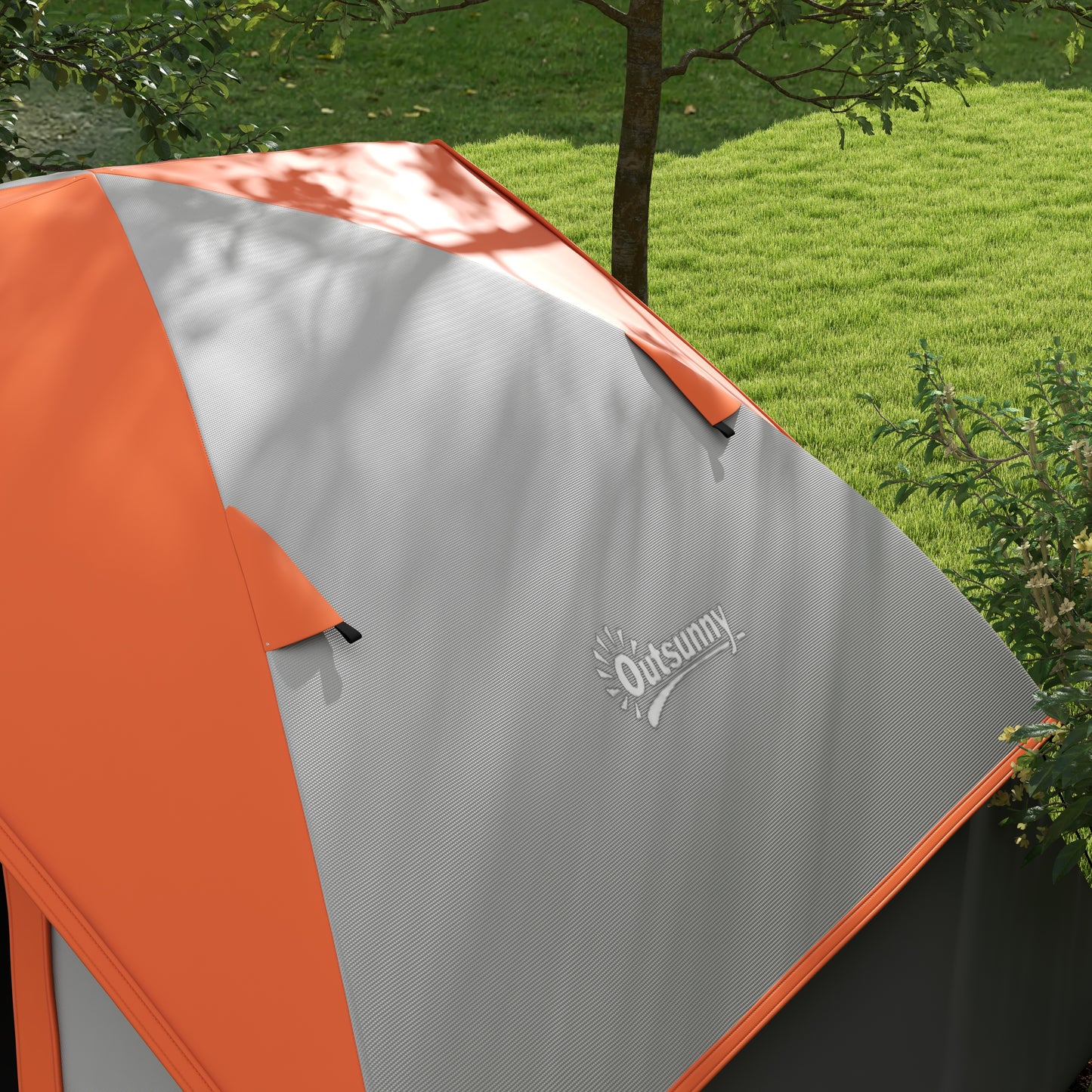 Outsunny Three Man Single Room Dome Tent, with Accessories - Orange/Grey
