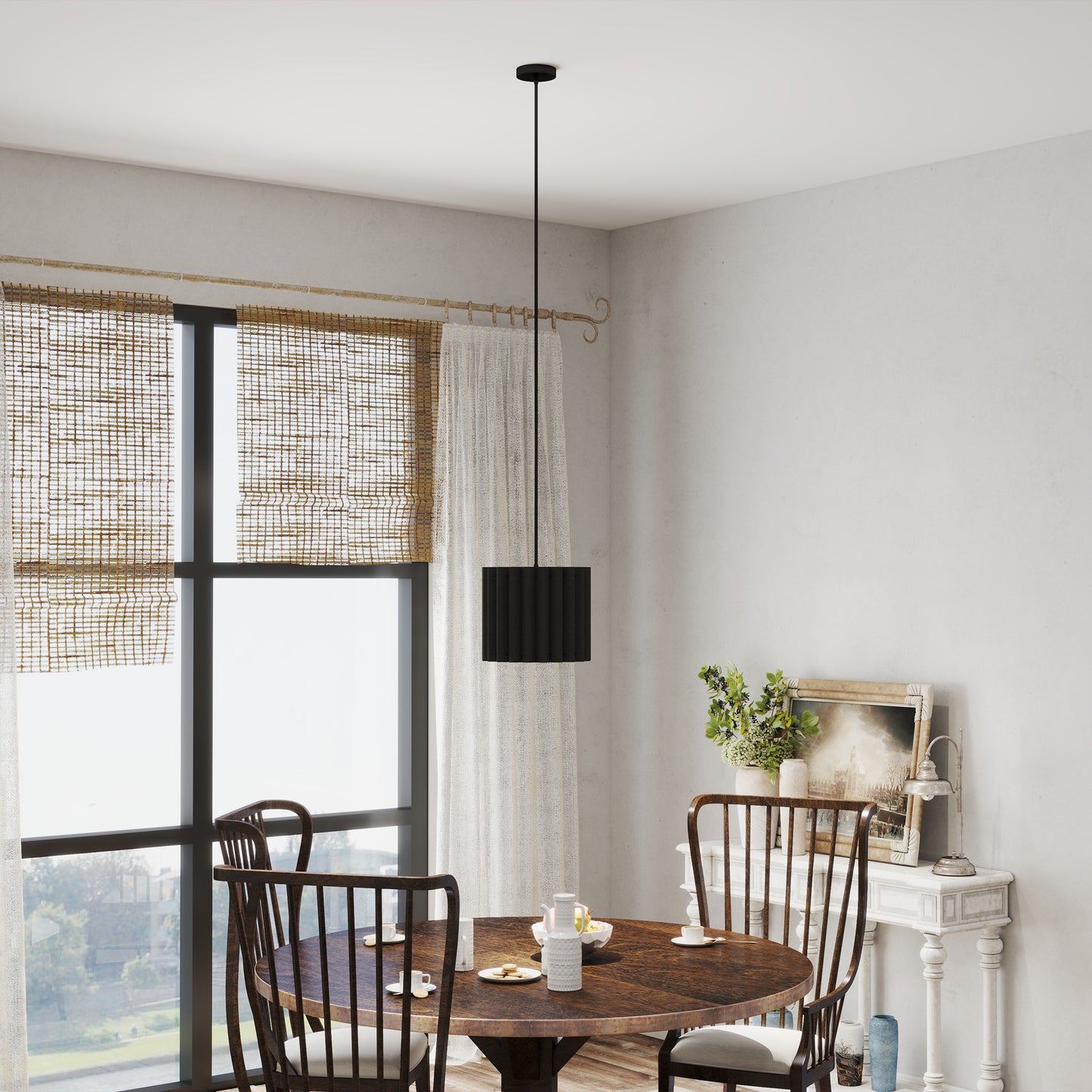 HOMCOM Linen Pendant Light, Modern Wave Ceiling Light Shade, E27 Lampshade for Living Room, Bedroom, Kitchen, Hallway, Black