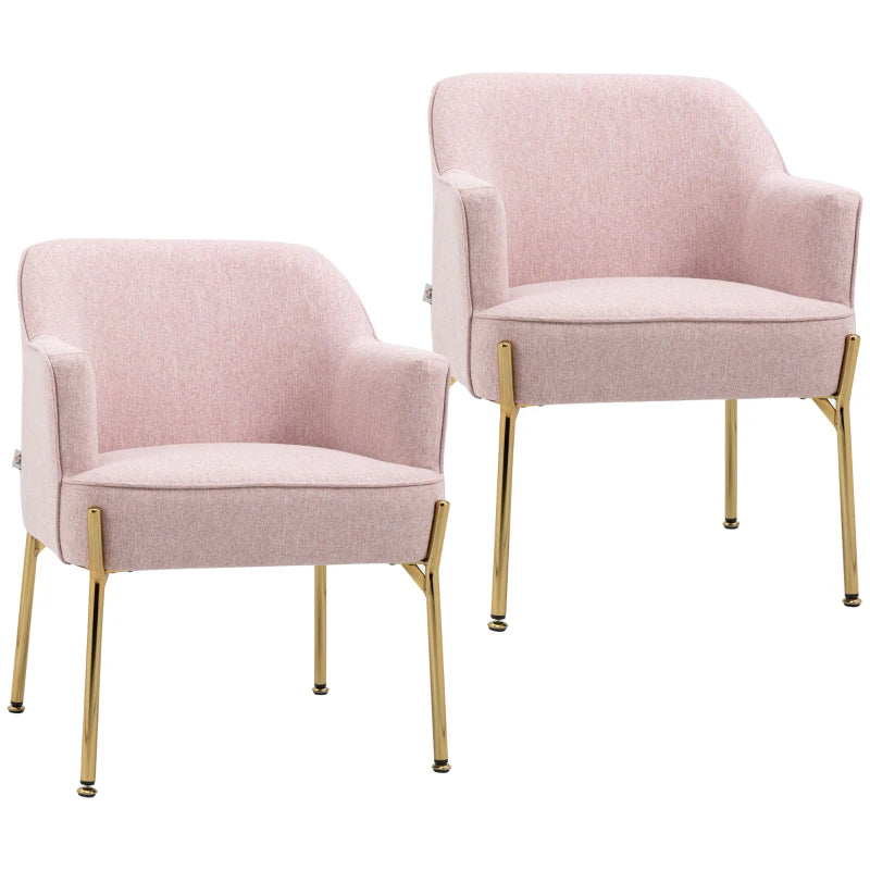 HOMCOM Accent Chair, Living Room Armchair, Vanity Chair with Gold Plating Metal Legs and Soft Padded Seat for Bedroom and Café, Set of 2, Pink