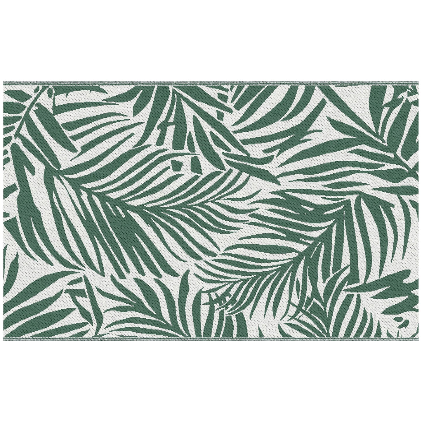 Outsunny Reversible Outdoor RV Rug, 1.5 x 2.4m Waterproof Patio Mat, Green Leaves for Garden, Beach, Camping