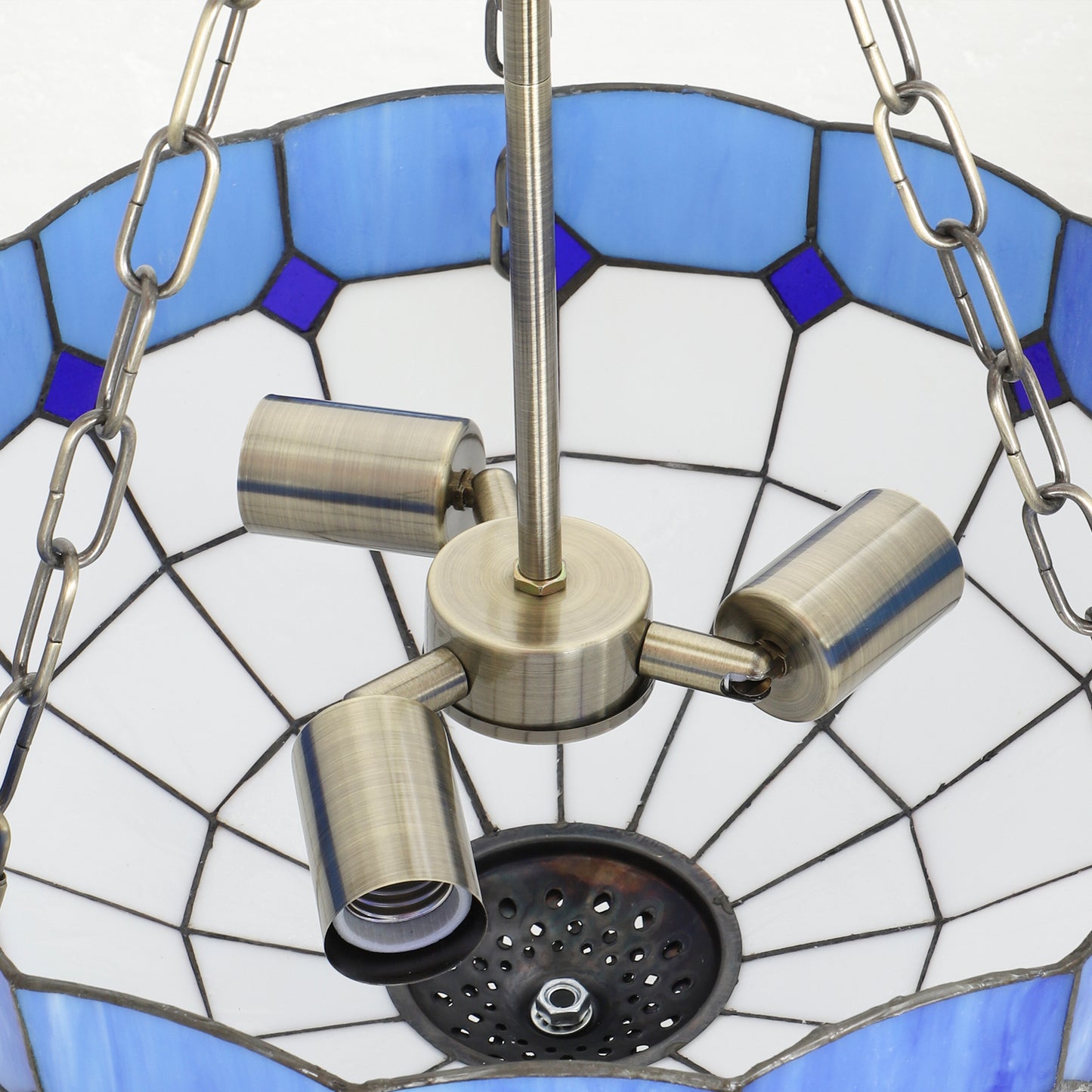 HOMCOM Tiffany Style Ceiling Light, Vintage Chandelier with 3 E27 Sockets, Semi Flush Mount for Living Room, Bulbs Not Included Blue