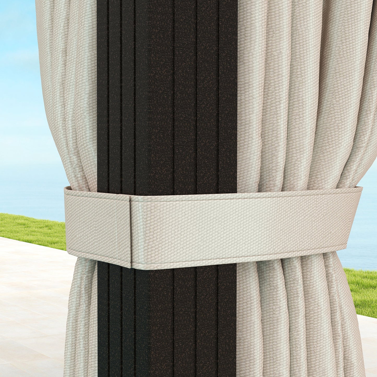 Outsunny 3x4m Hardtop Gazebo, UPF30+ Roof, Aluminium Frame, Mosquito Netting & Curtains, Beige