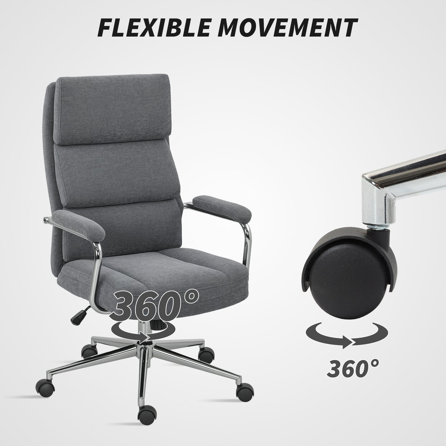HOMCOM Executive Office Chair, Linen Fabric, Double-Layer Back Cushion, Tilt Function, Height Adjustable for Home Office, Charcoal Grey