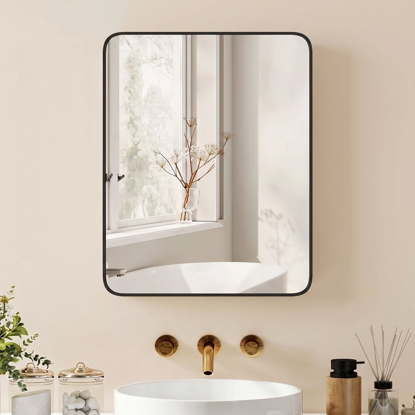 HOMCOM Bathroom Medicine Mirror Cabinet, Bathroom Wall Cabinet with Storage, Magnetic Door and Adjustable Shelf, Black