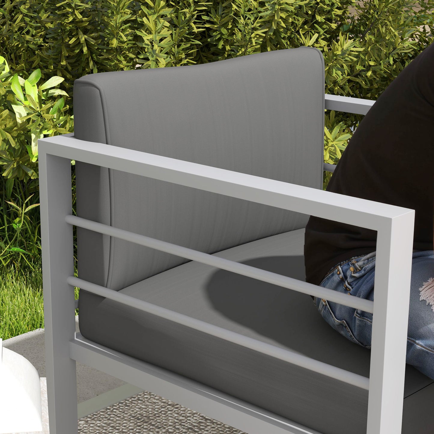 Outsunny Patio Furniture Aluminium Armchair, All-Weather Outdoor Single Sofa with Cushions, Metal Frame for Garden/Balcony, Charcoal Grey
