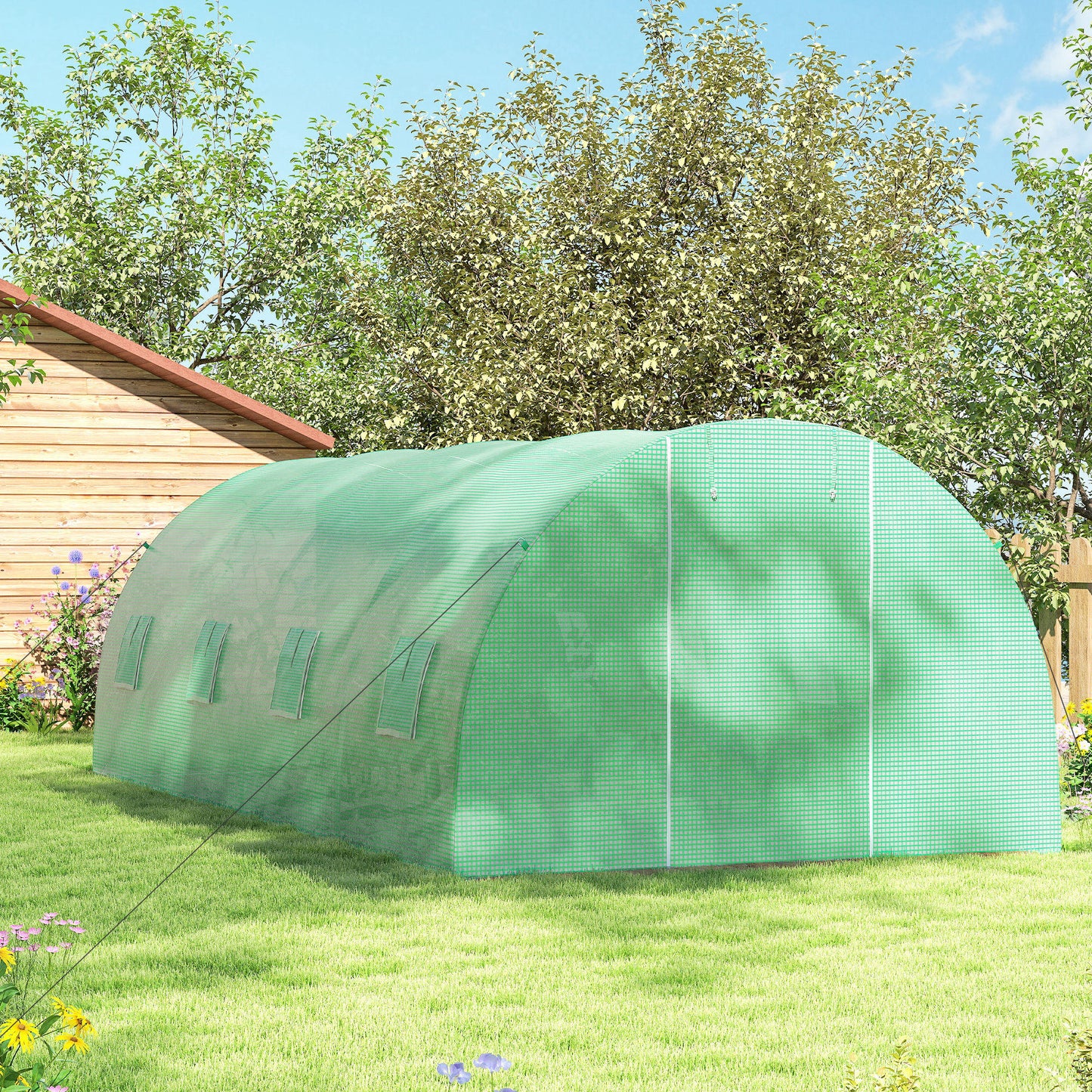 Outsunny 6 x 3 m Walk-in Polytunnel Greenhouse, Zipped Roll-Up Door, 8 Mesh Windows, UV-Resistant PE Cover, Green