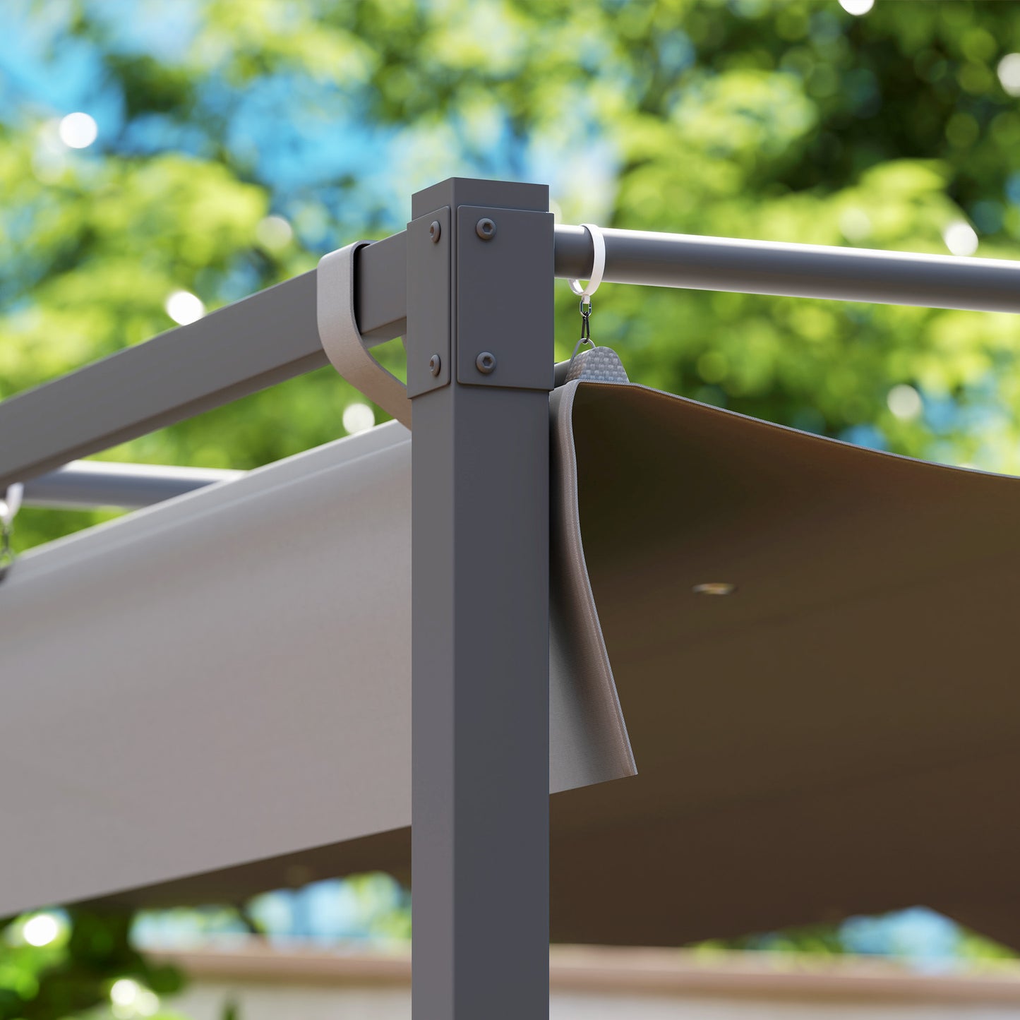 Outsunny 3 x 3(m) Garden Pergola with Retractable Roof and Magnetic Fixture, Outdoor Pergola Kit Sun Shade Canopy, UPF30+, Grey