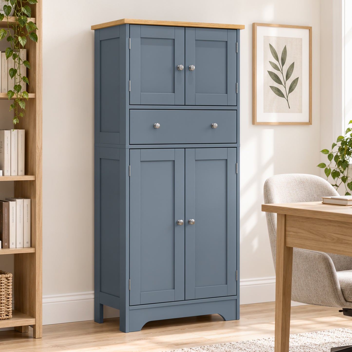 HOMCOM Kitchen Cupboard, Modern Freestanding Kitchen Storage Cabinet with Doors and Shelves, Grey Blue
