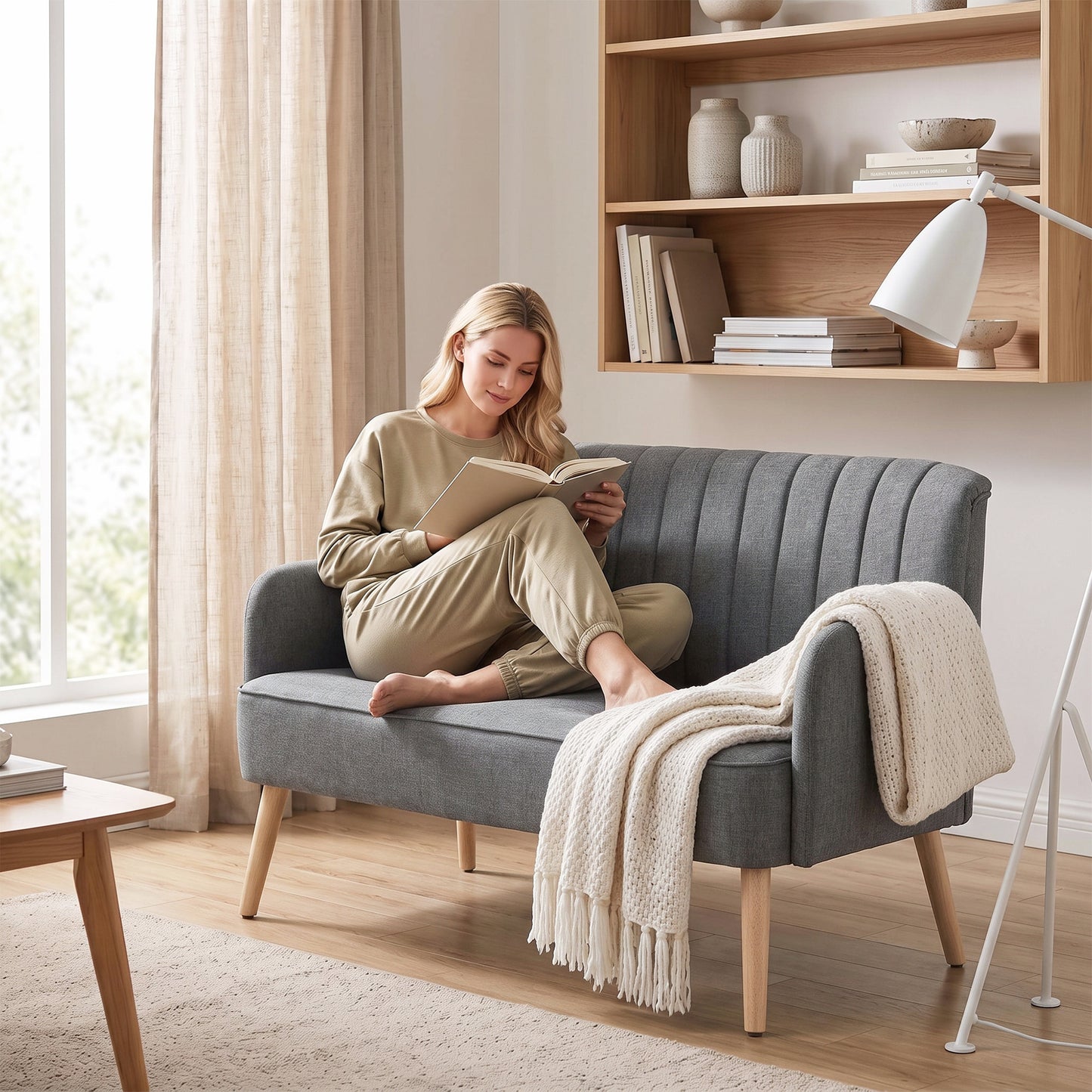 HOMCOM 2 Seater Sofa for Living Room, Modern Linen-Look Fabric Couch, Armless Loveseat Sofa Settee for Bedroom, Dark Grey