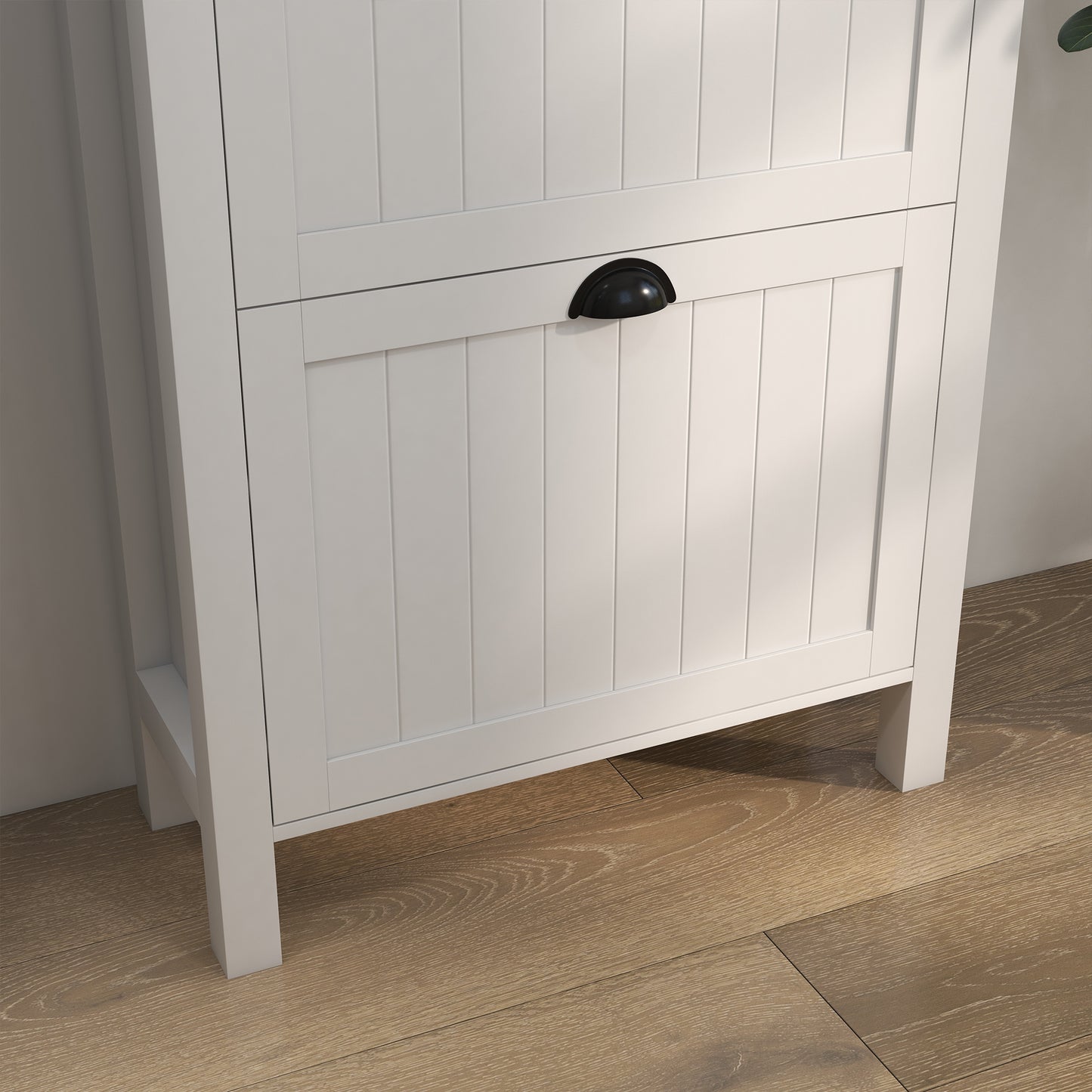 HOMCOM Narrow Shoe Cabinet with 2 Flip Drawers and Adjustable Shelves, White