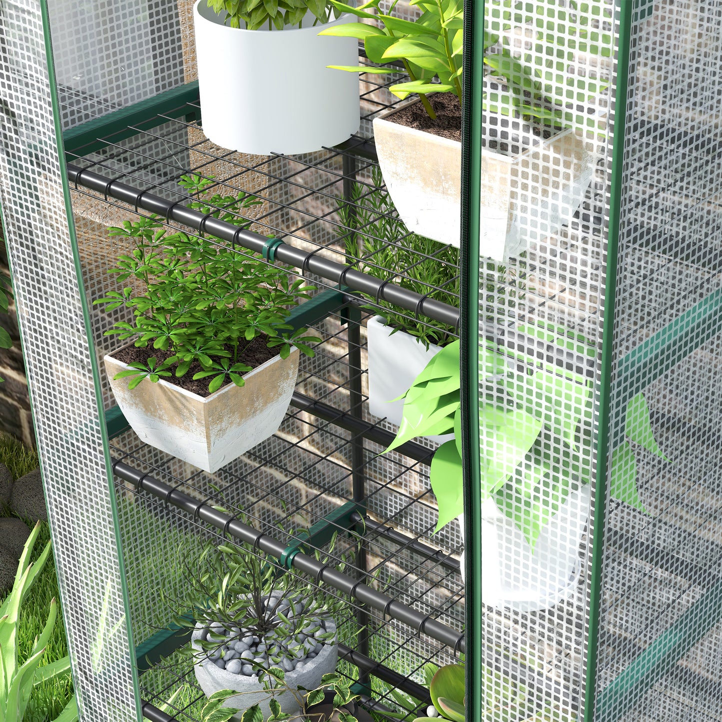 Outsunny 193cm Five Shelf Mini Greenhouse - Green border