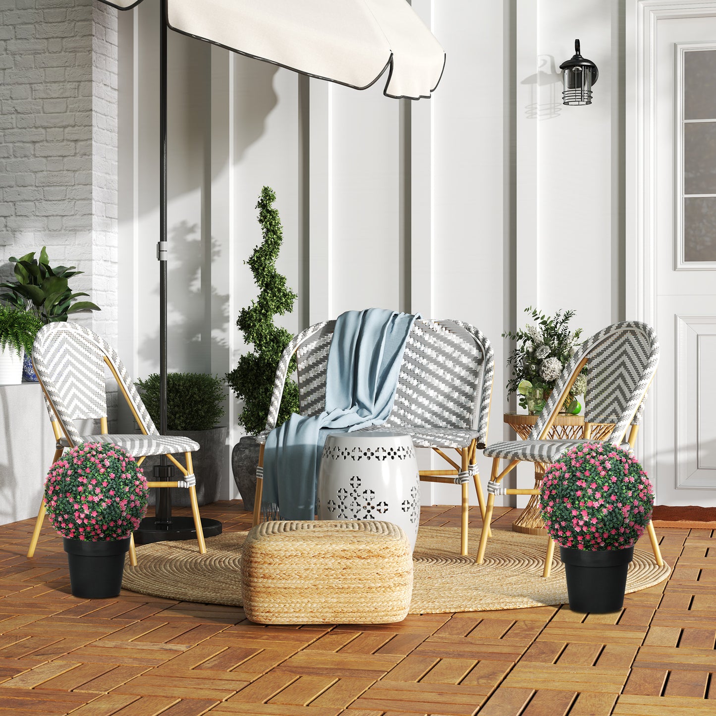 HOMCOM Set of Two Artificial Boxwood Balls Plants - Pink