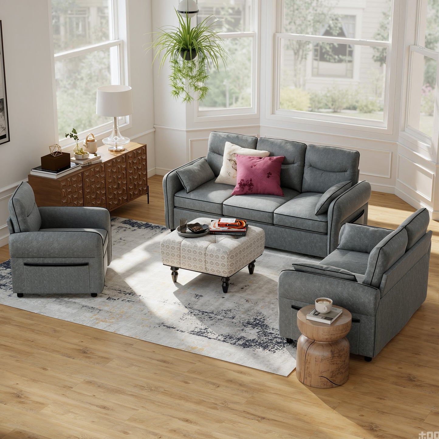 HOMCOM Accent Chair, Faux Leather Armchair - Grey