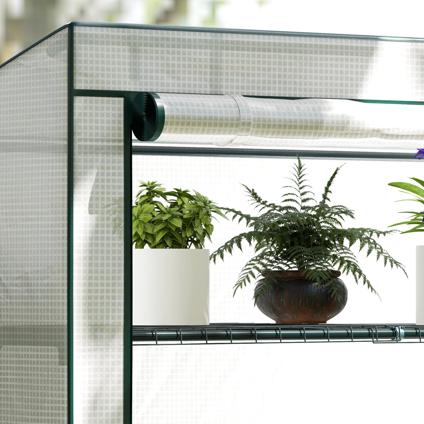 Outsunny 4 Tier Lean-to Mini Greenhouse, Reinforced PE Cover, Roll-Up Door, Green