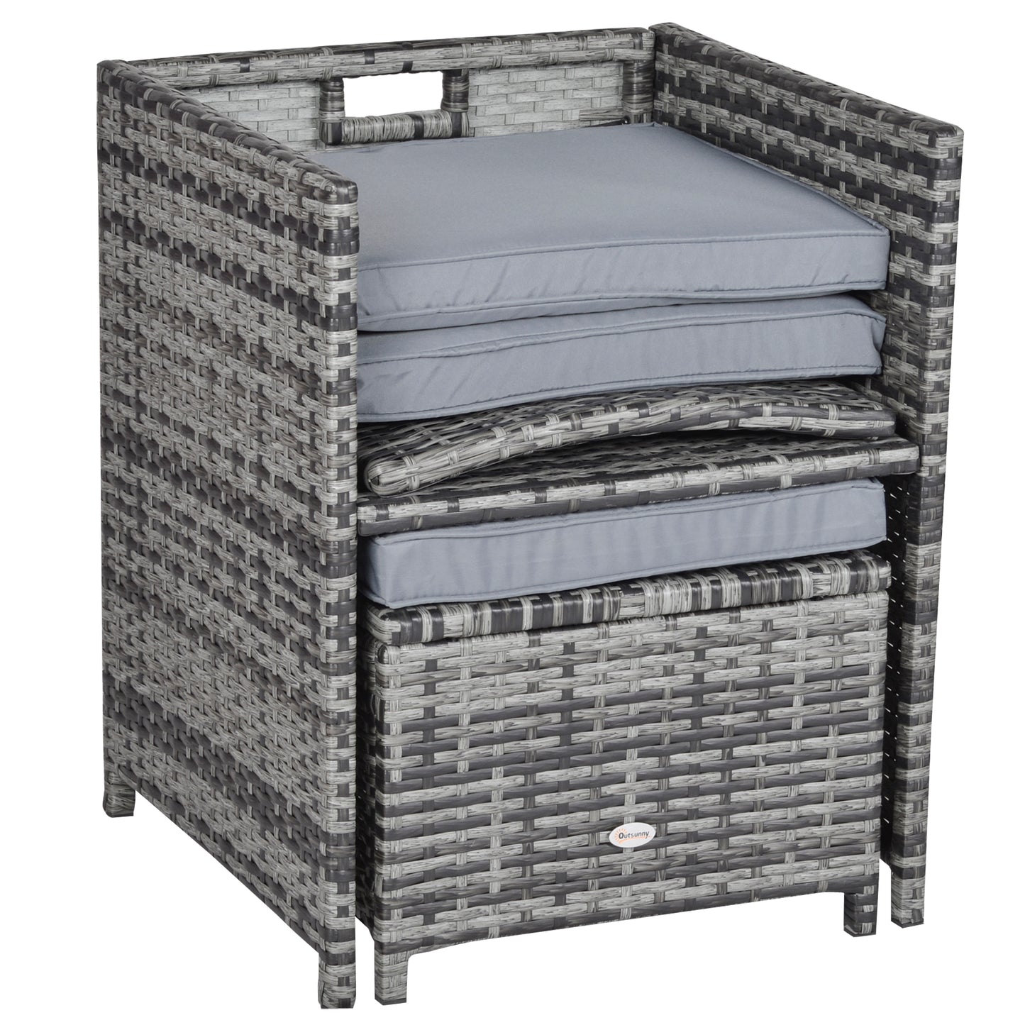 Outsunny 9 Pieces Rattan Dining Set Garden Furniture Cushion Seat Woven Rattan Grey