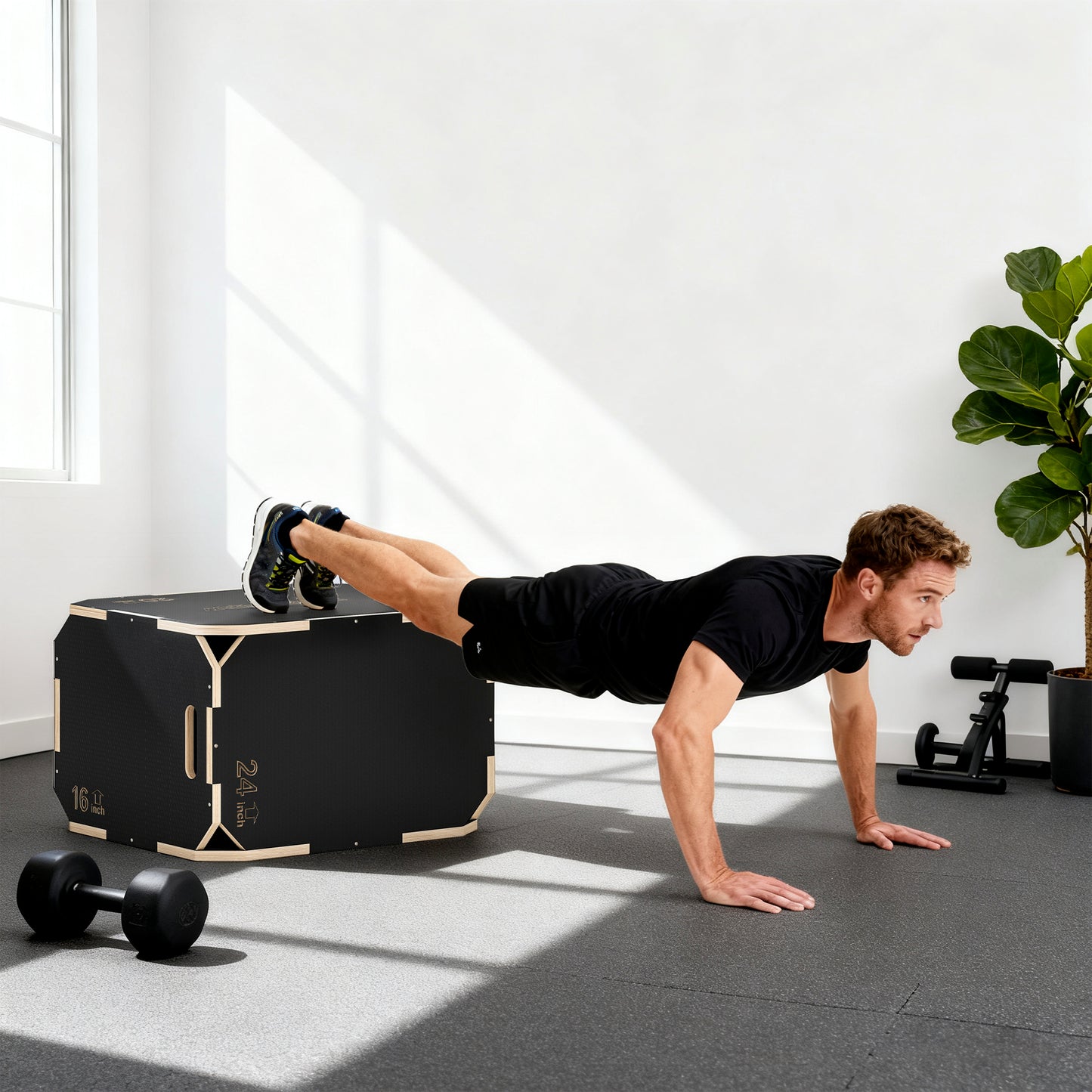 SPORTNOW 3 in 1 Wooden Plyo Box, Corner-free Non-Slip Jump Box with Handles for Home Gym and Outdoor Workouts, 24" x 20" x 16".