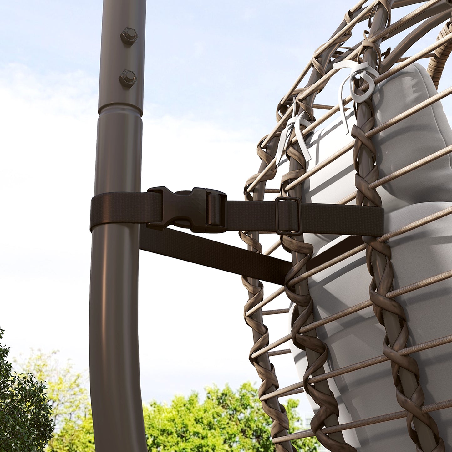 Outsunny Rattan Hanging Egg Chair, Foldable Hammock Swing with Cushion, Stand, Adjustable Height, Pillow, Steel Frame for Garden, Light Grey