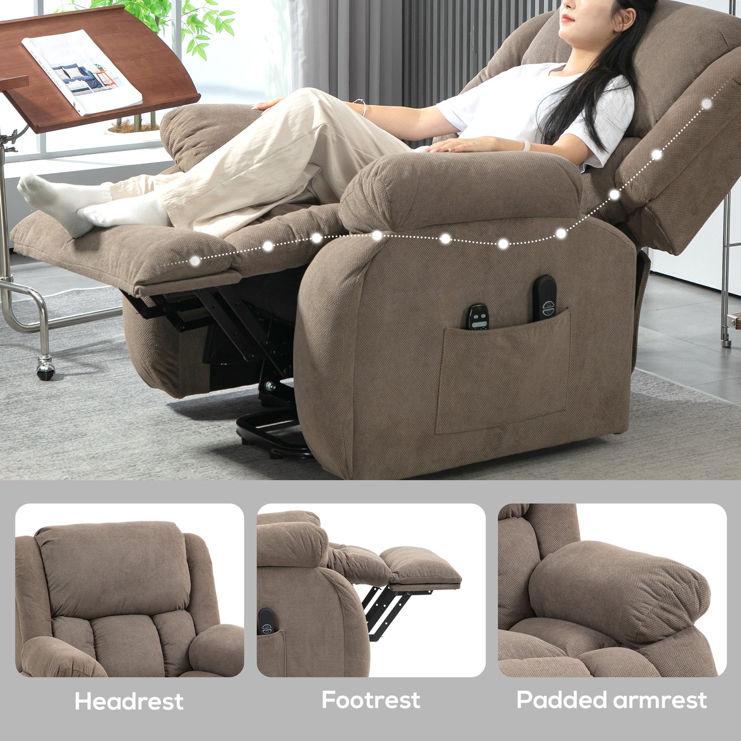 HOMCOM Recliner Armchair Lift Chair, Electric Recliner Chair with Vibration Massage and Heat, Wide Seat, USB Port, Light Brown