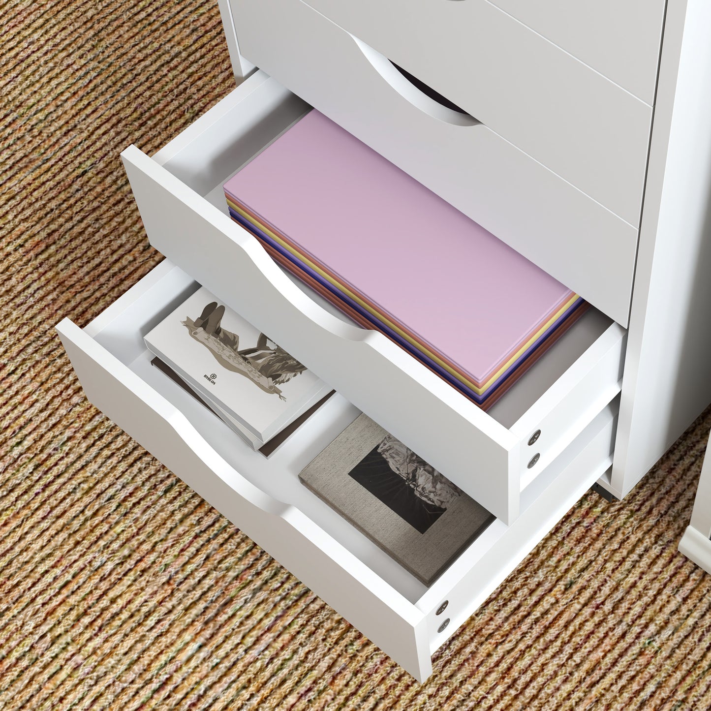 HOMCOM 5 Drawer Mobile Filing Cabinet, Vertical File Cabinet, Modern Rolling Office Storage Organizer Cupboard, White