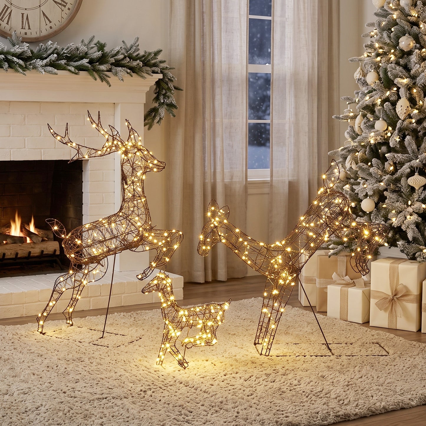 Outsunny 3-Piece Light Up Deer Family Set of 3, Lighted Reindeer Christmas Decorations Outdoor with 200 LED Lights, Brown