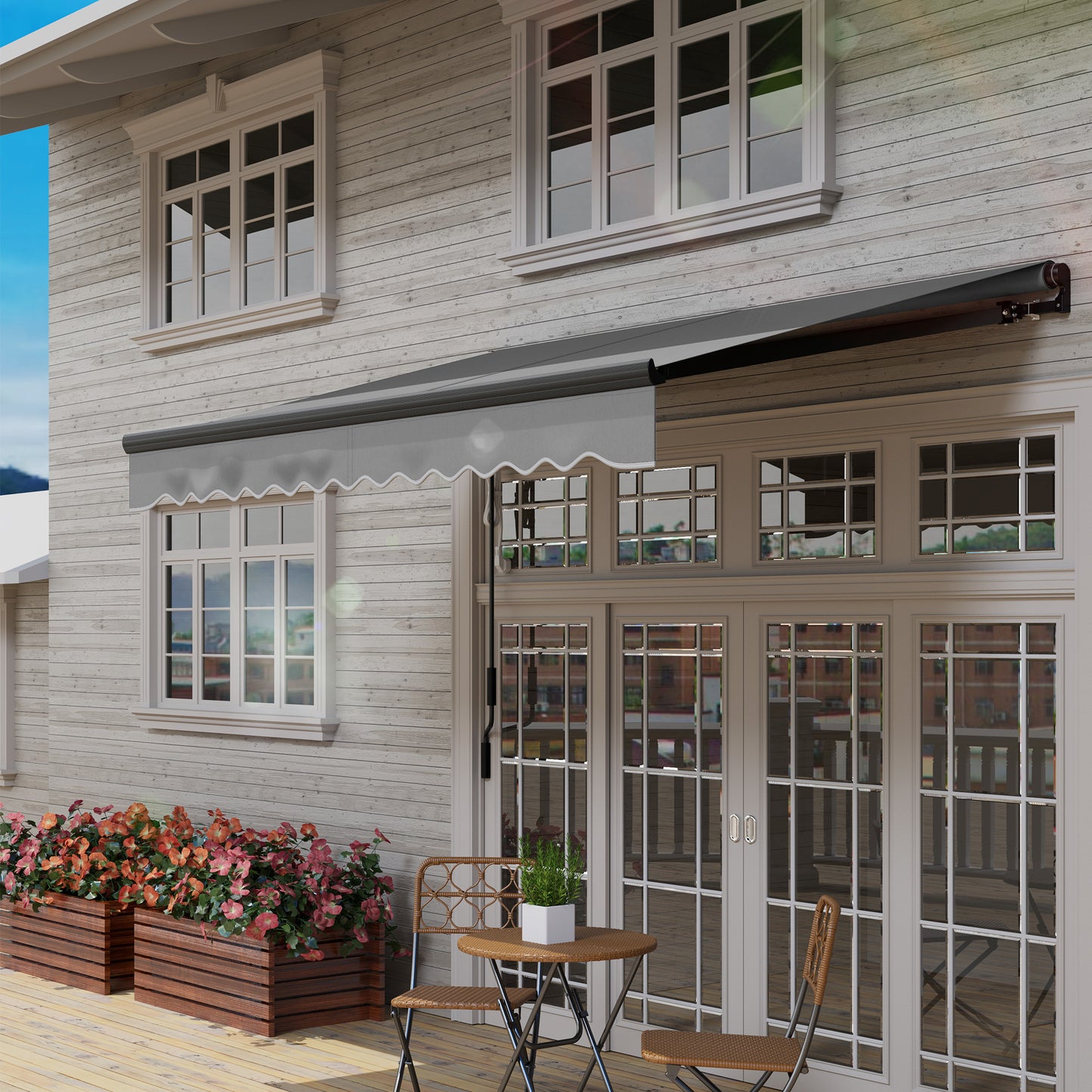 Outsunny 2.5x2m Electric Awning, LED Light & Remote, Aluminium Frame, UV50+ Canopy, Dark Grey