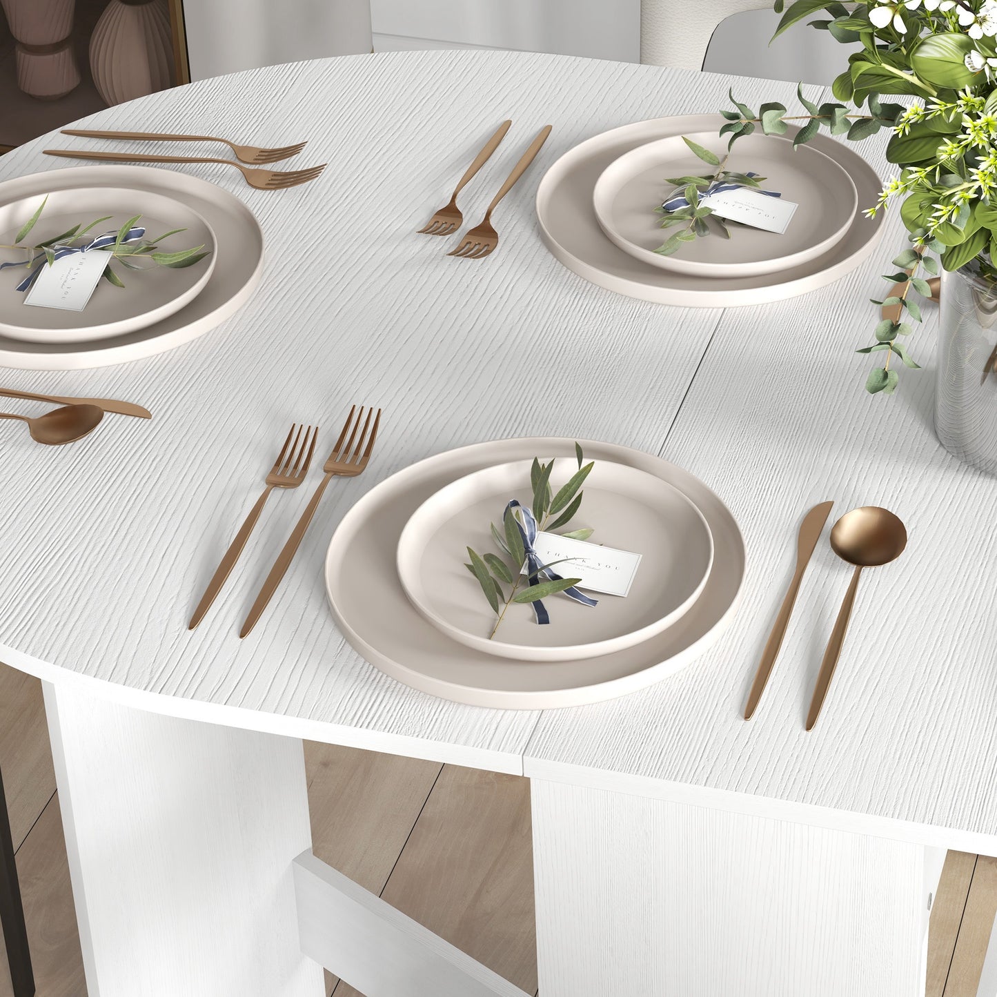 HOMCOM Folding Dining Table, Drop Leaf Table for Small Spaces, Oval Kitchen Table for Dining Room, Ash Wood-Effect