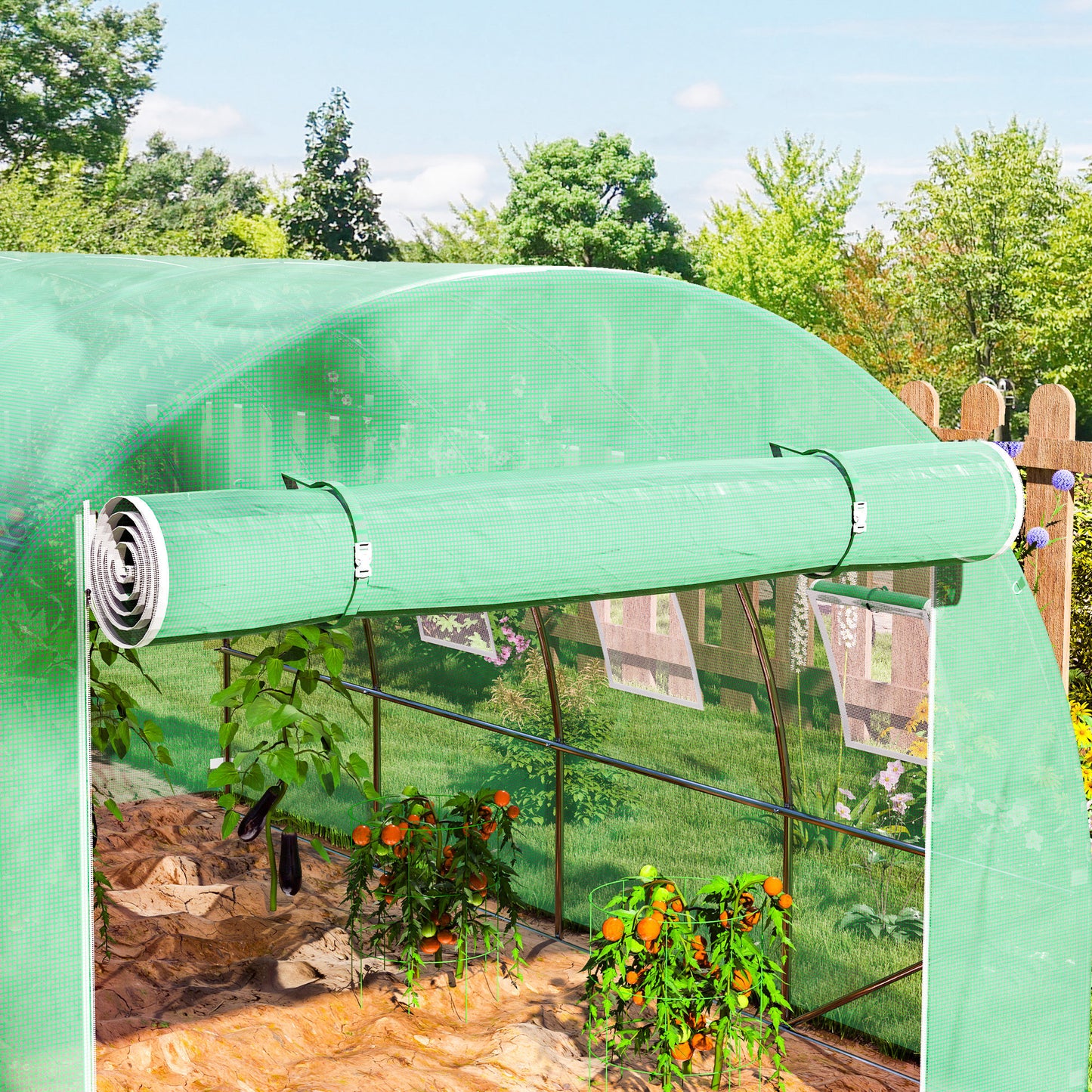 Outsunny 4x3x2m Greenhouse PE Replacement Cover ONLY for Winter Garden Tunnel Greenhouse with Roll-up Windows & Door, Green