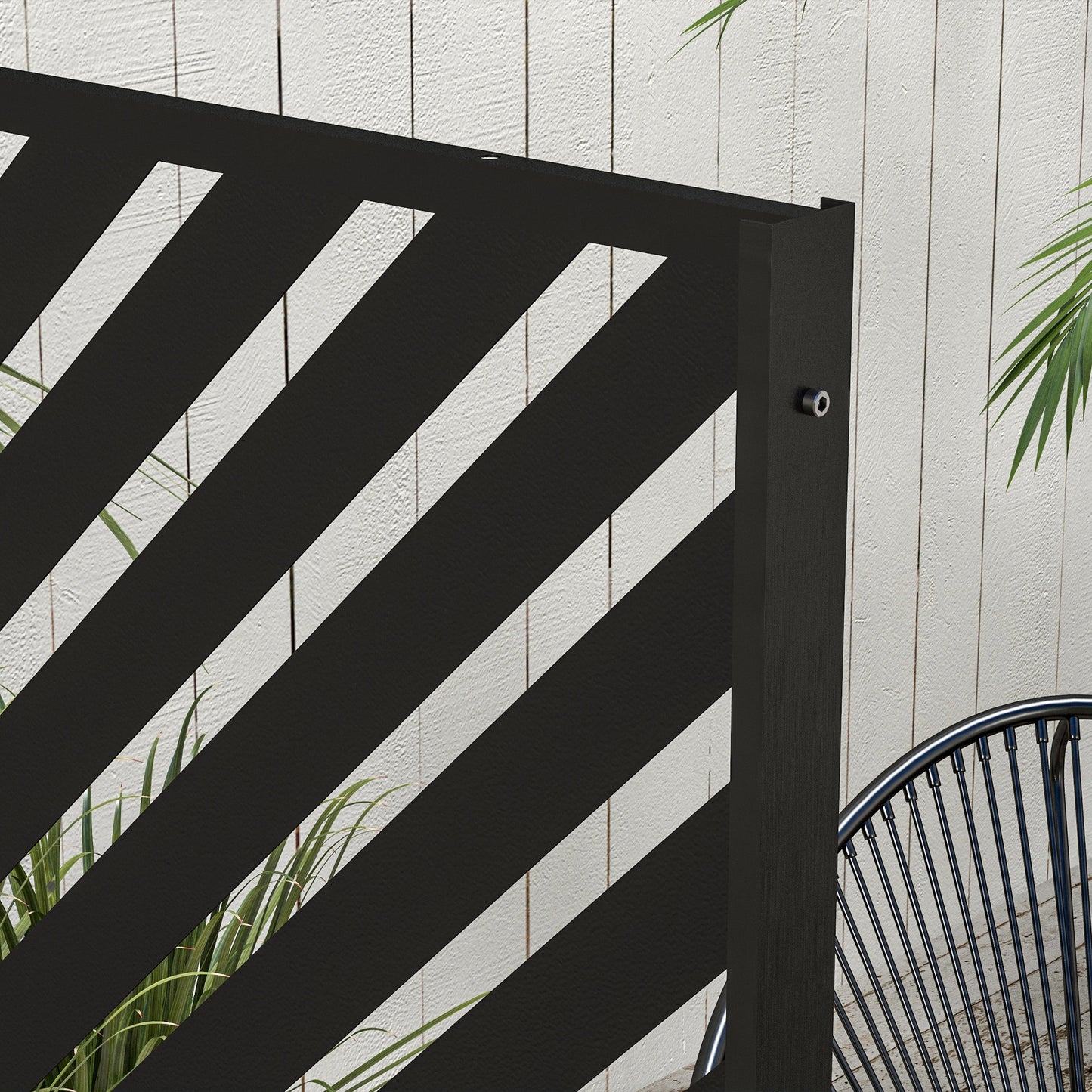 Outsunny 6.5FT Decorative Outdoor Divider, Metal Privacy Screen with Stand, Triangle Style, Black